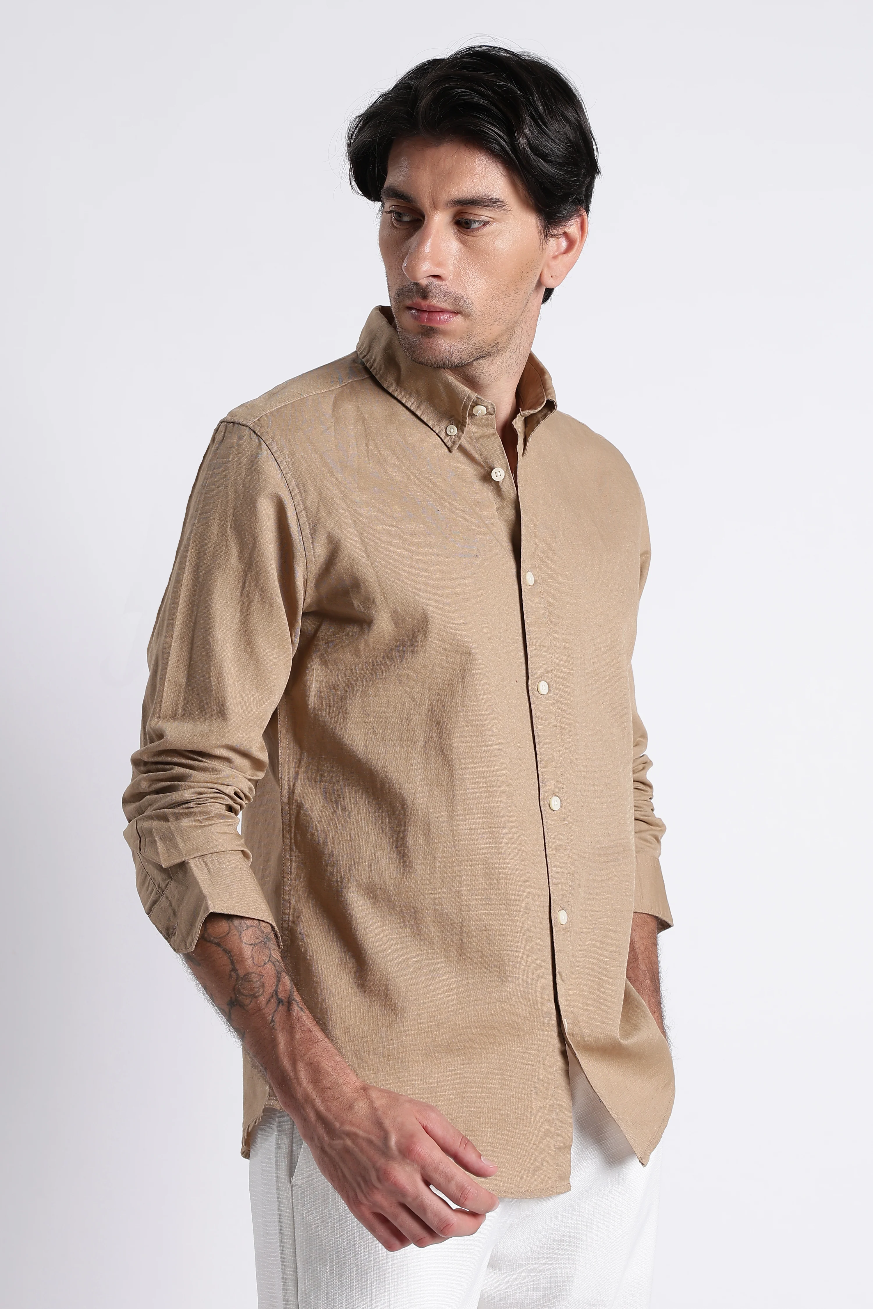 Men Premium Cotton Linen Slim Fit Solid Shirt - Image 7