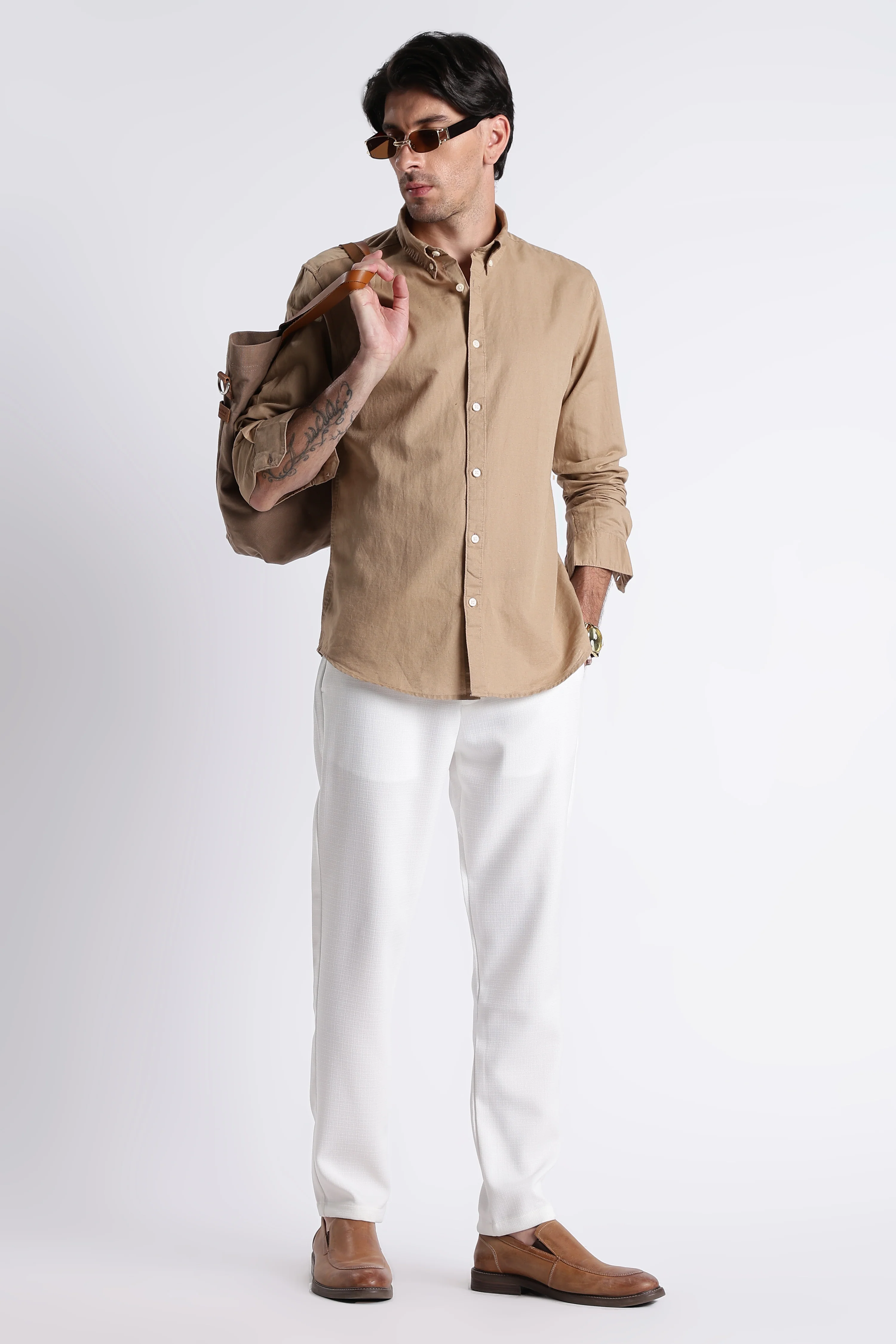 Men Premium Cotton Linen Slim Fit Solid Shirt - Image 8