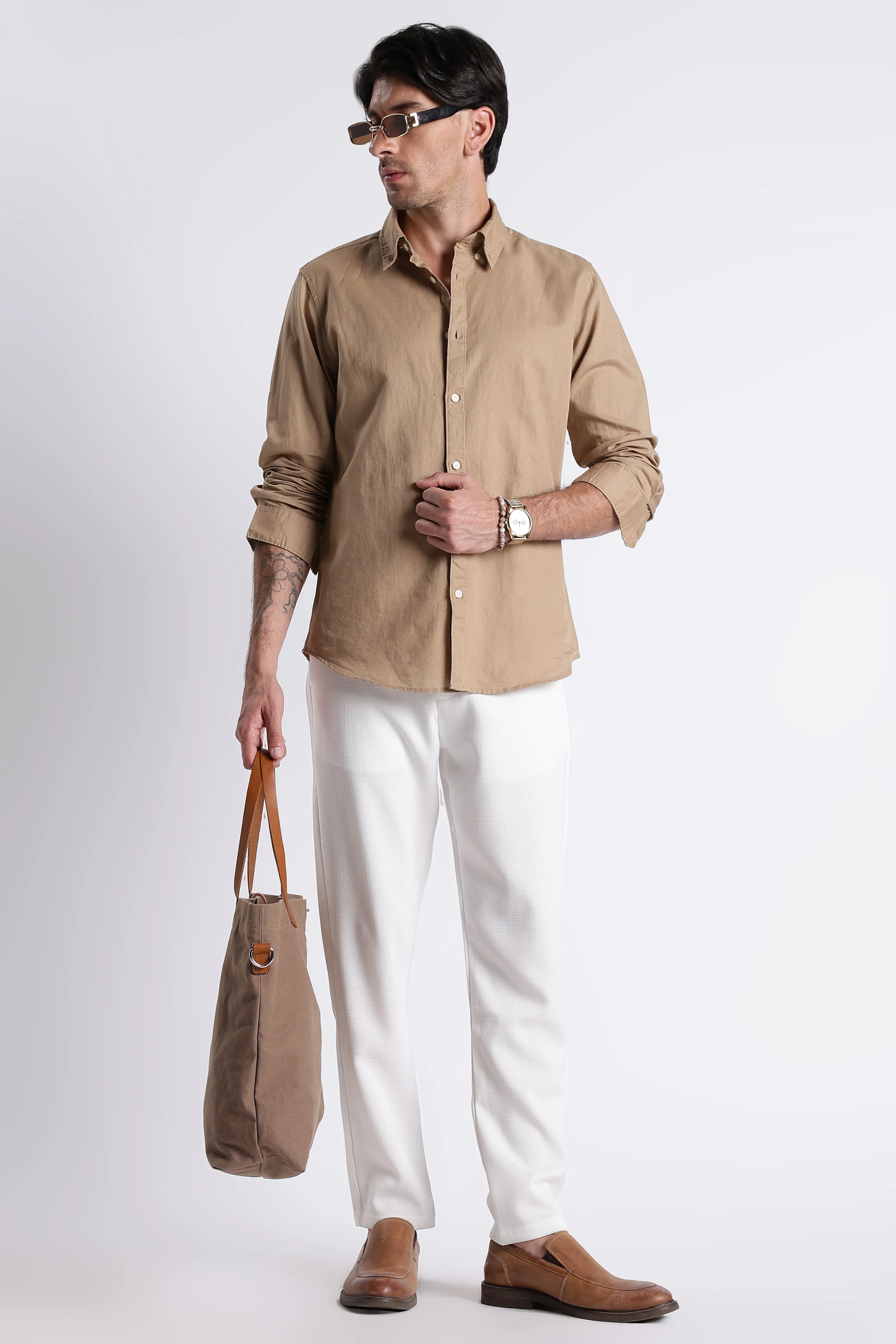 Men Premium Cotton Linen Slim Fit Solid Shirt - Image 9