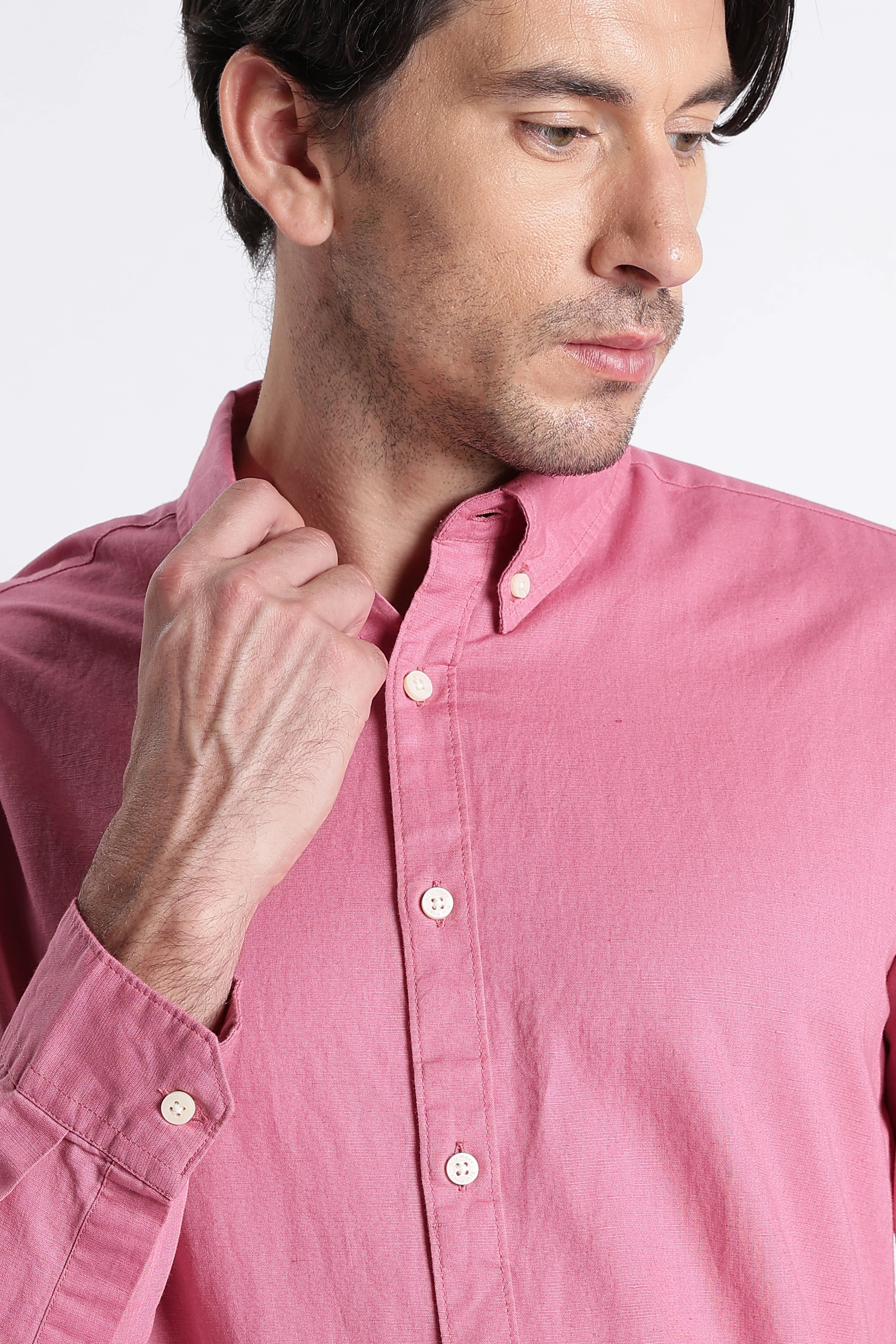 Men Premium Cotton Linen Slim Fit Solid Shirt - Image 2