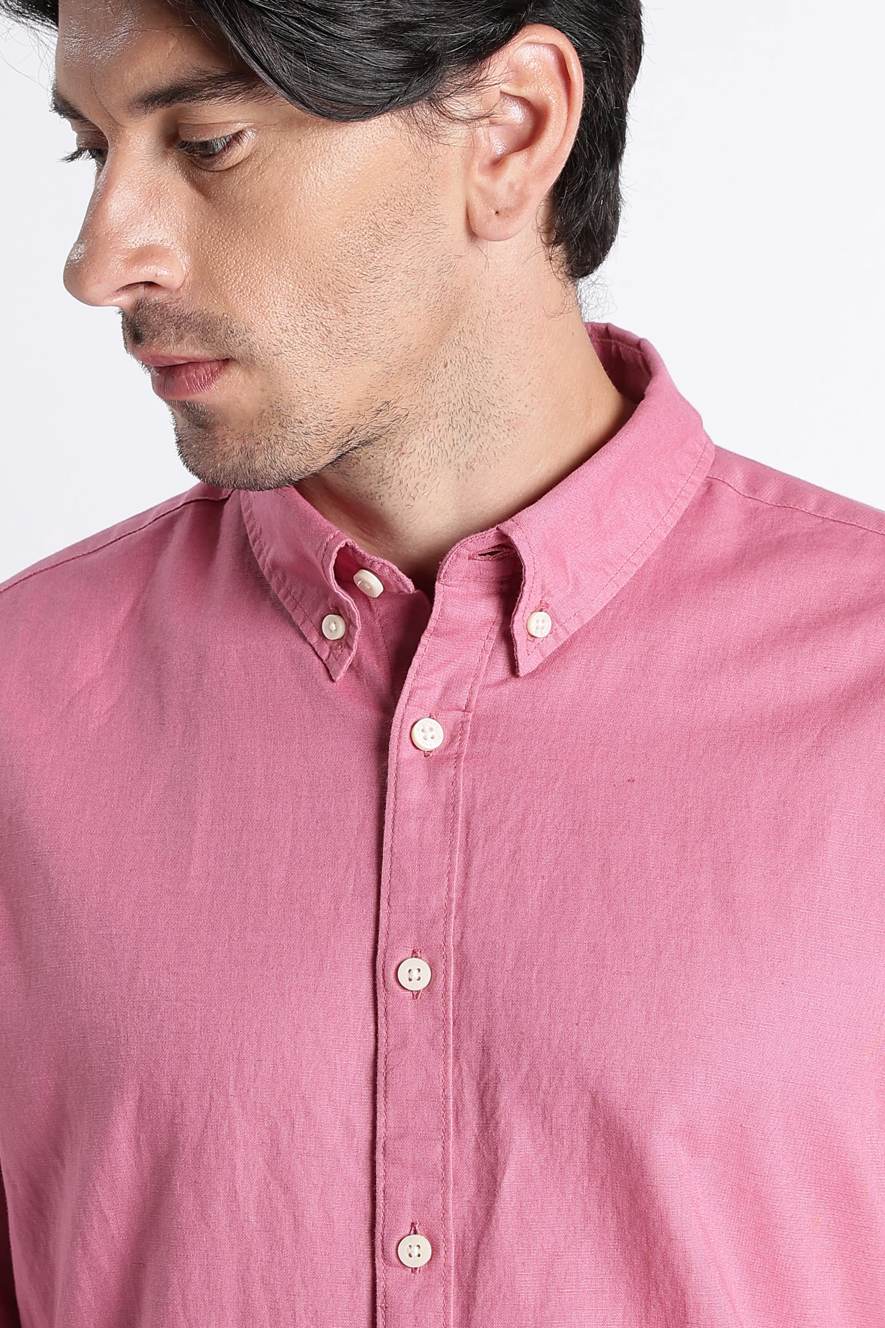 Men Premium Cotton Linen Slim Fit Solid Shirt - Image 3