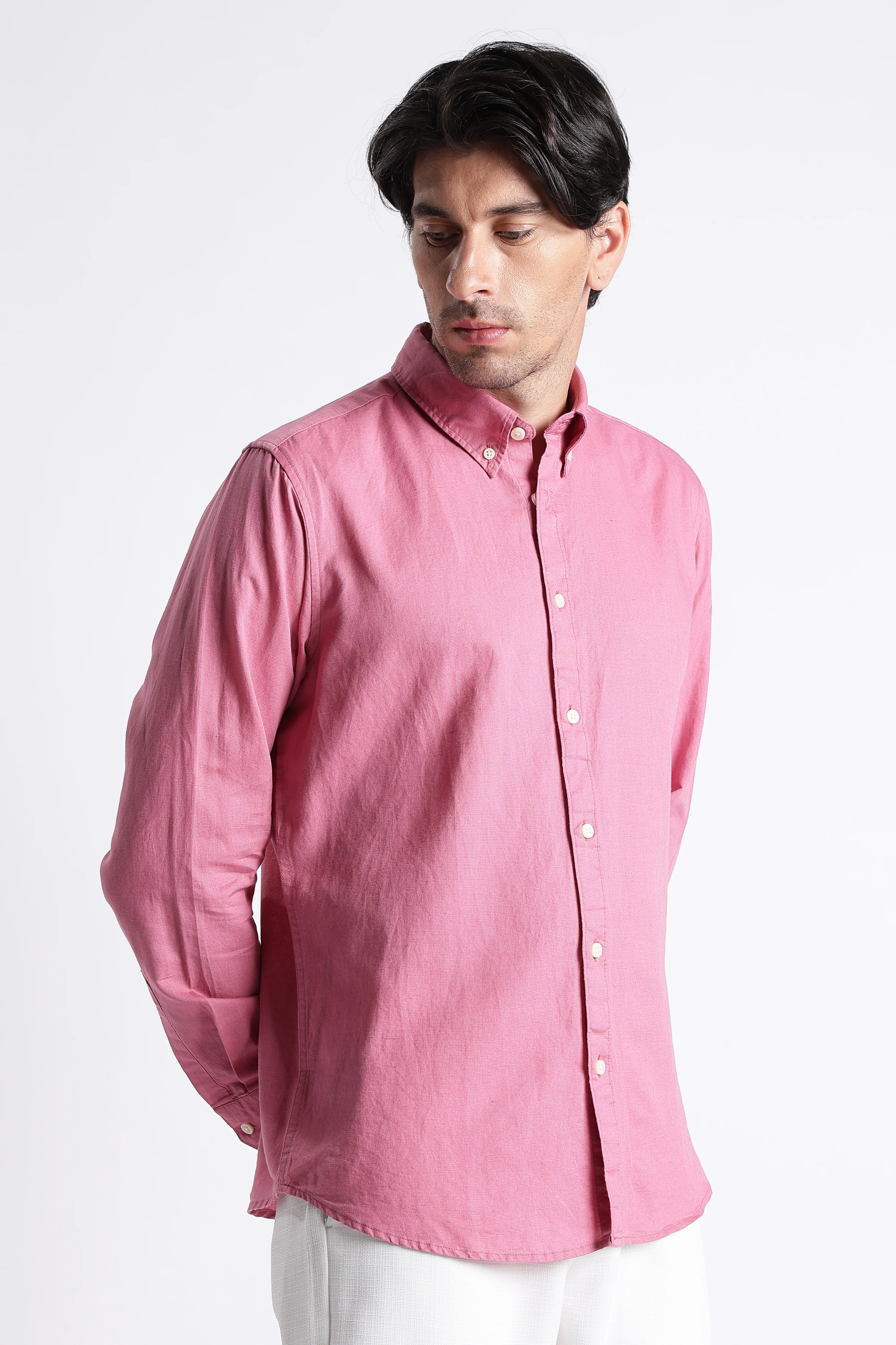 Men Premium Cotton Linen Slim Fit Solid Shirt - Image 4