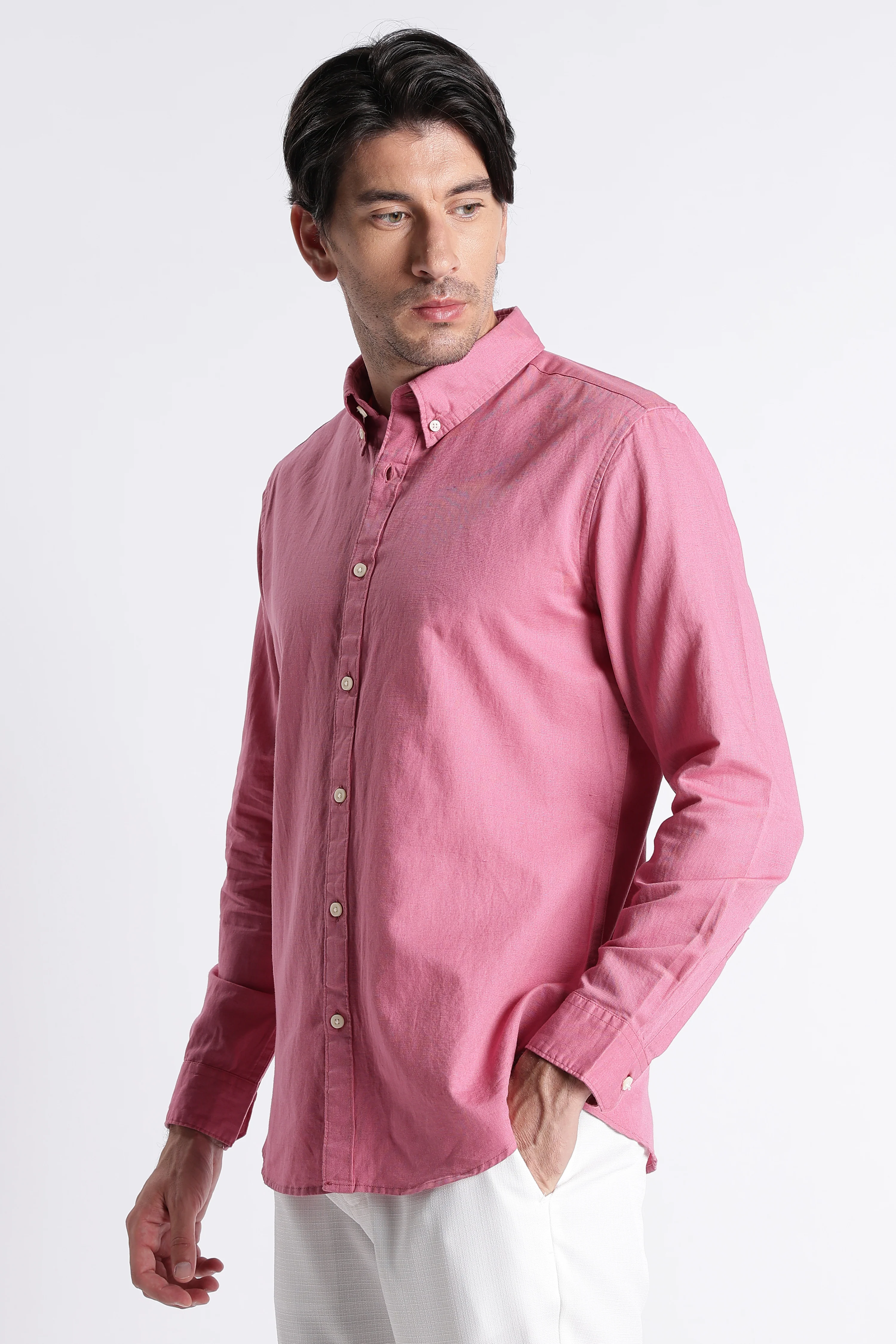 Men Premium Cotton Linen Slim Fit Solid Shirt - Image 5