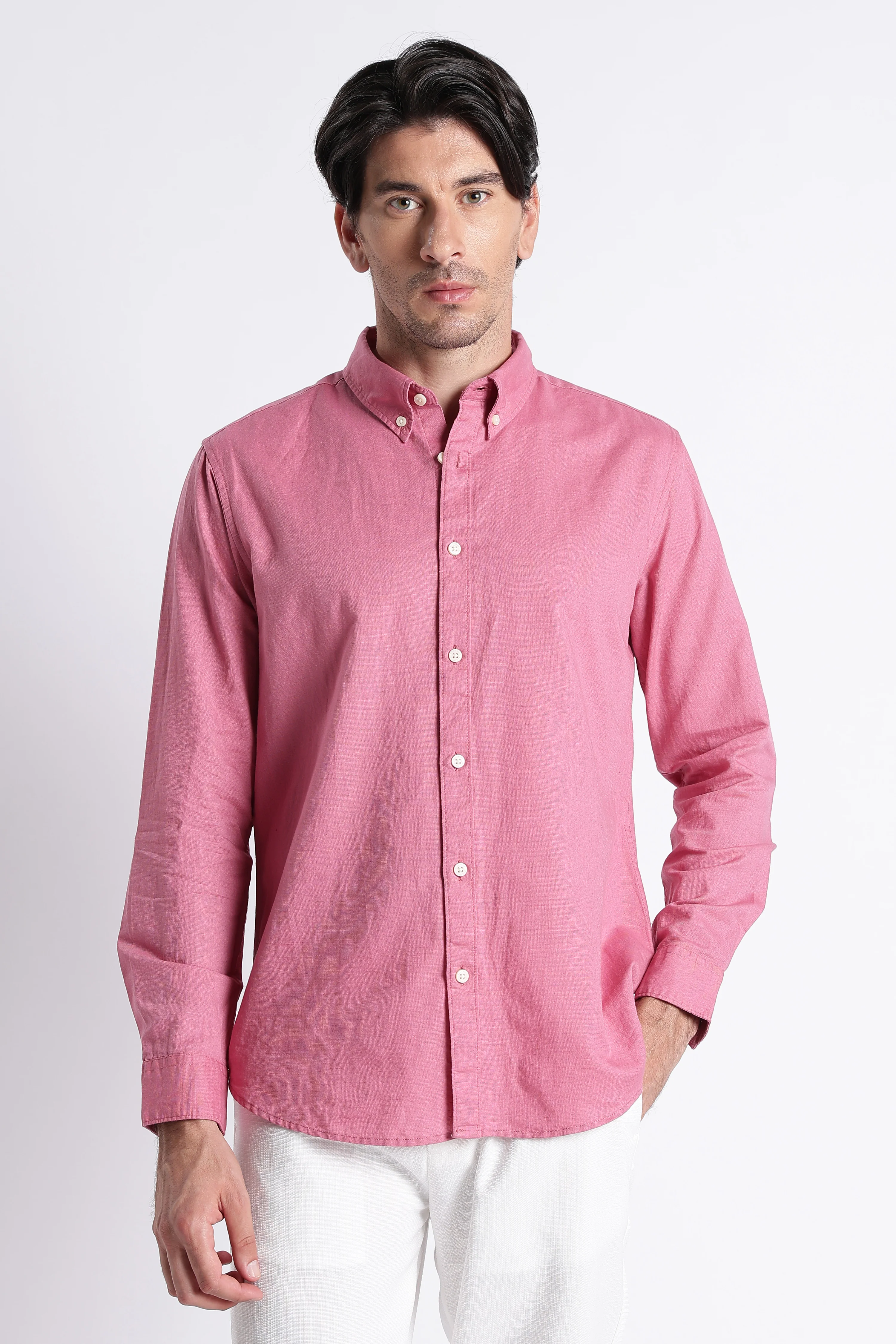 Men Premium Cotton Linen Slim Fit Solid Shirt - Image 7