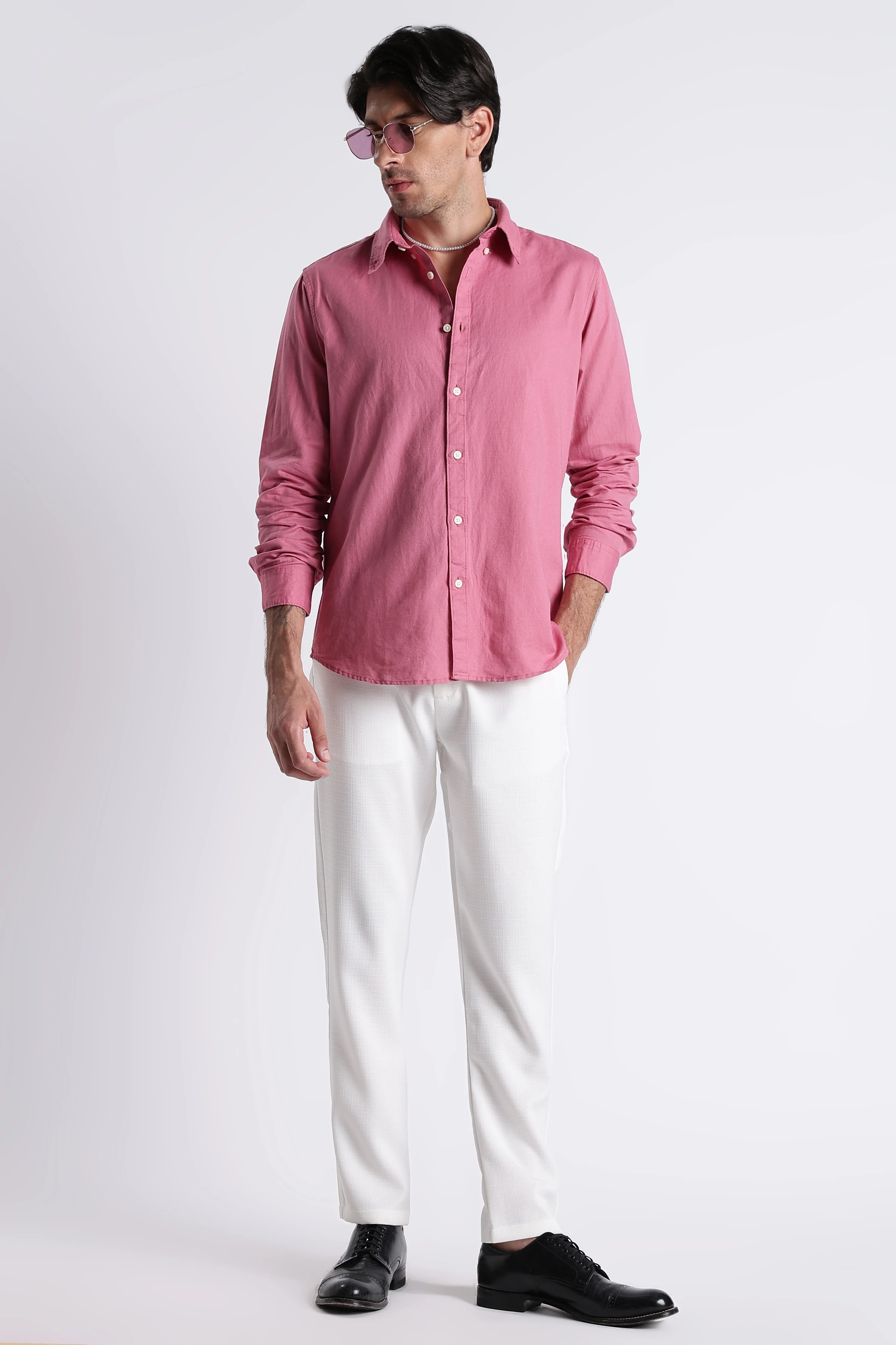 Men Premium Cotton Linen Slim Fit Solid Shirt - Image 8