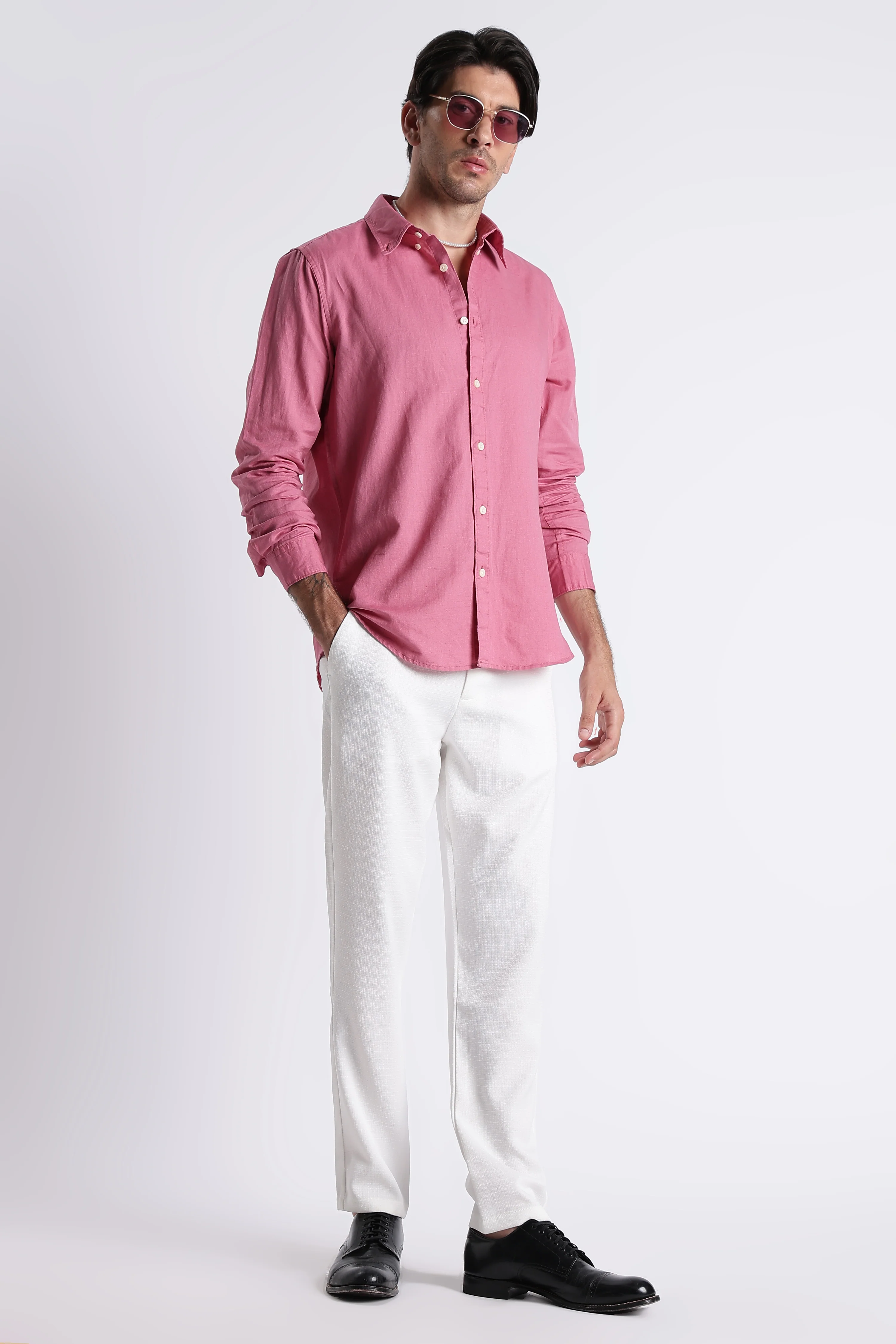 Men Premium Cotton Linen Slim Fit Solid Shirt - Image 9