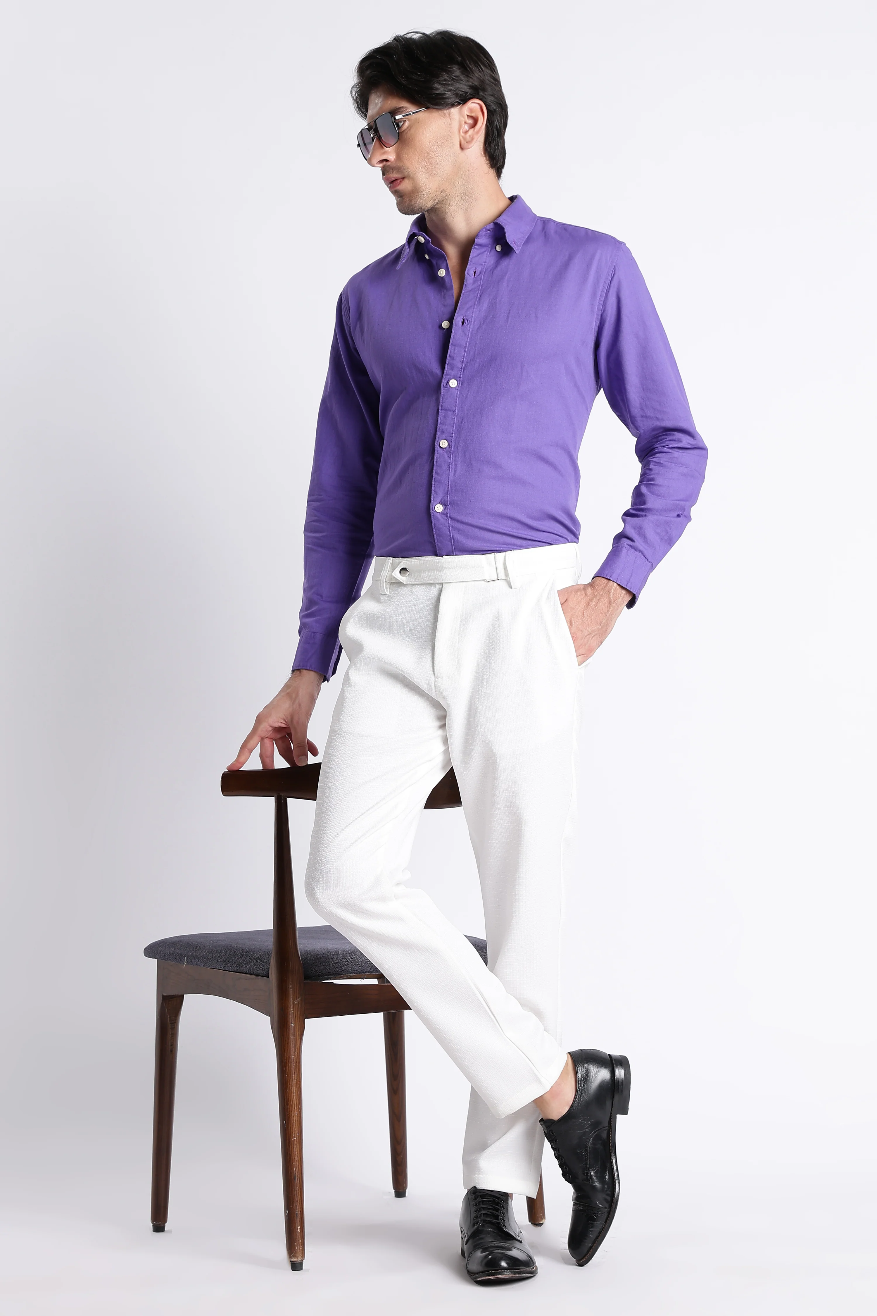 Men Premium Cotton Linen Slim Fit Solid Shirt - Image 10