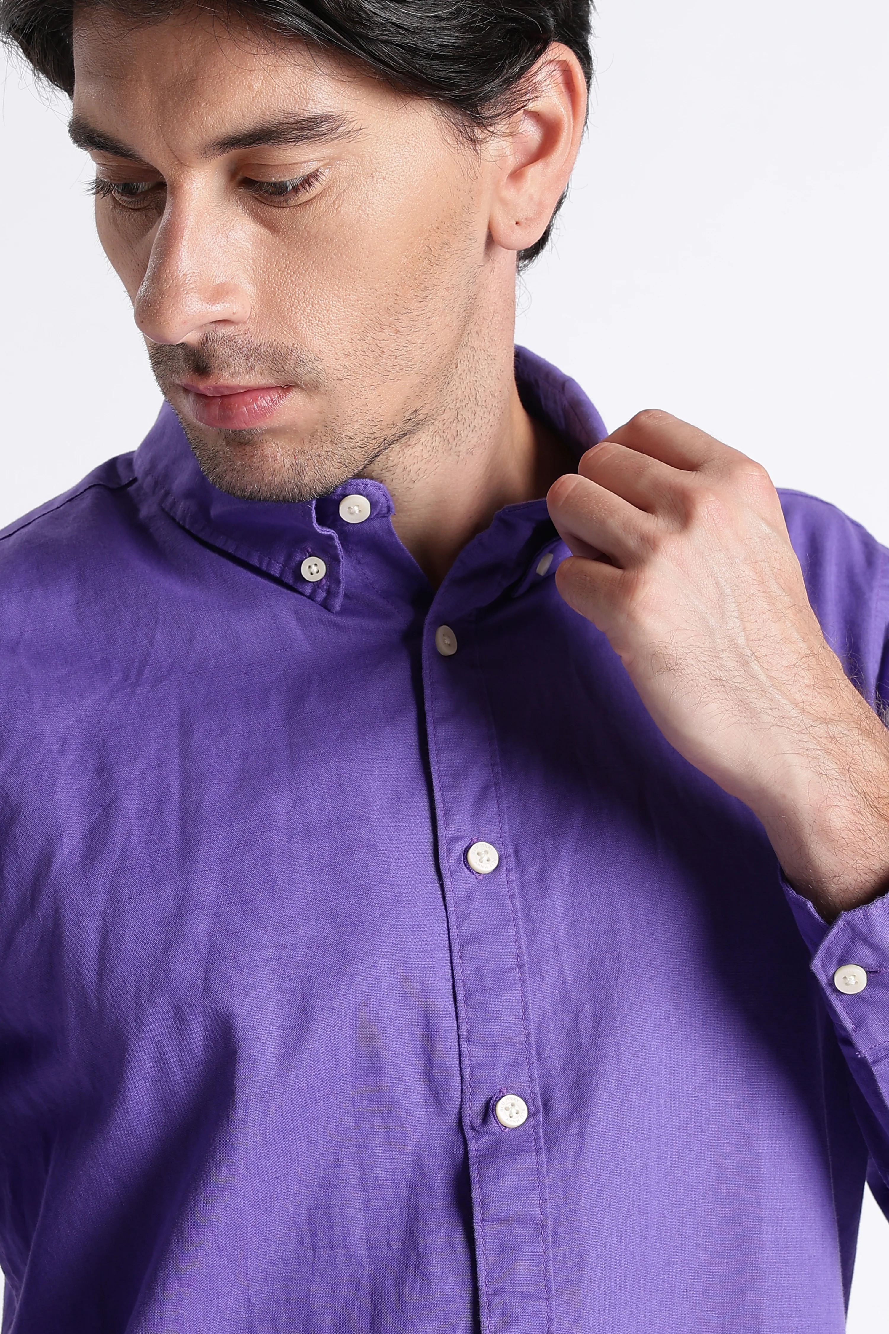 Men Premium Cotton Linen Slim Fit Solid Shirt - Image 2