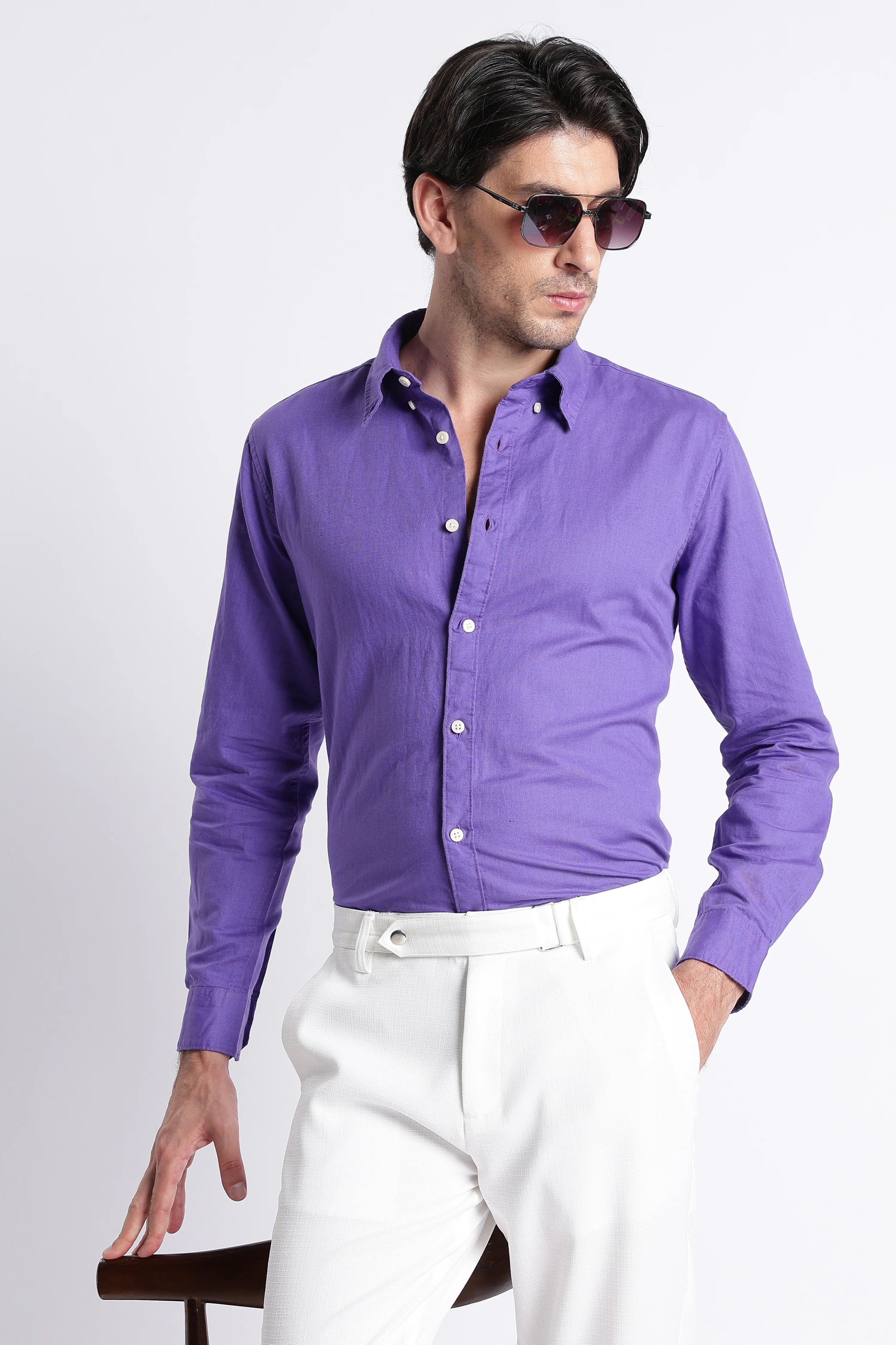 Men Premium Cotton Linen Slim Fit Solid Shirt - Image 3