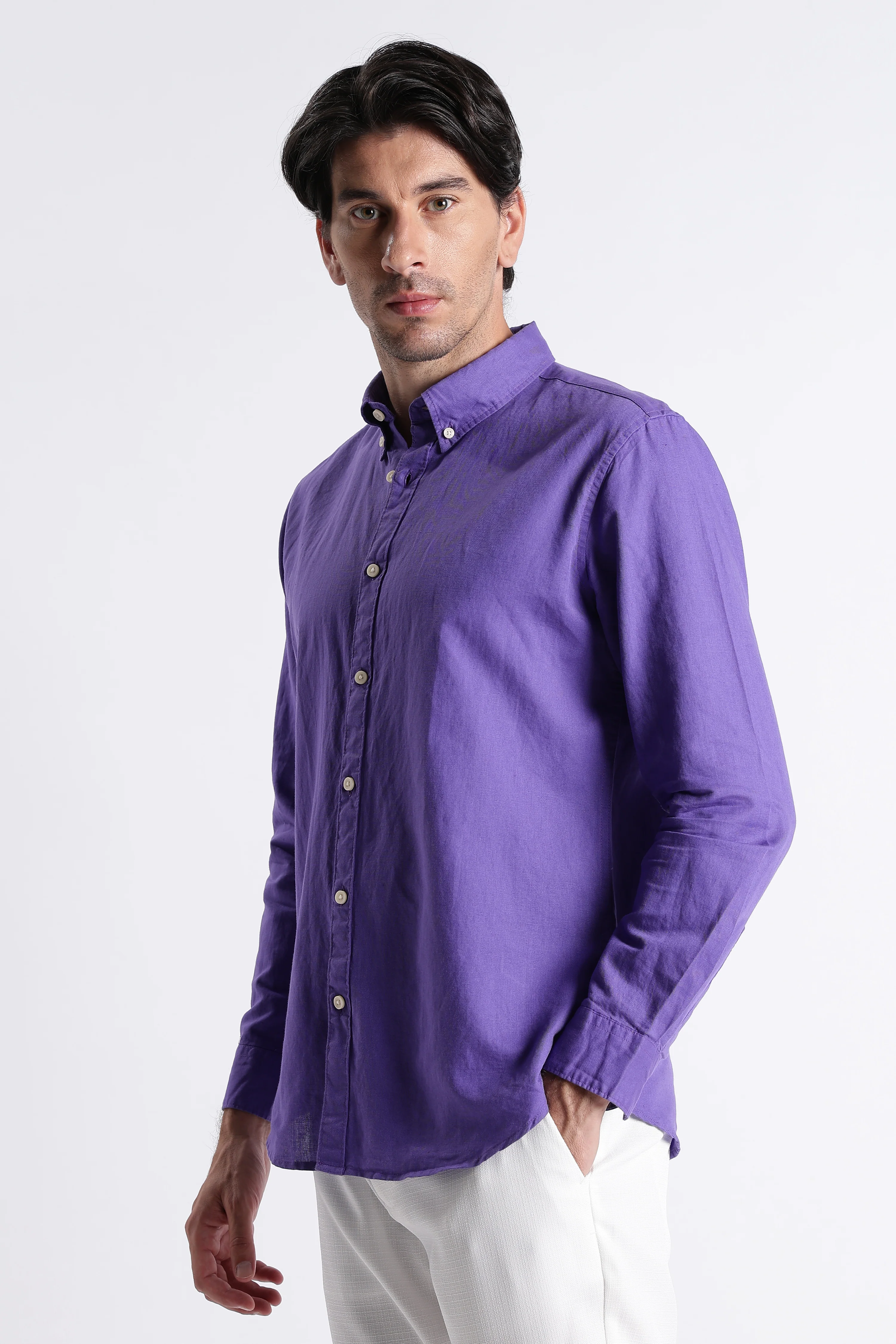 Men Premium Cotton Linen Slim Fit Solid Shirt - Image 4