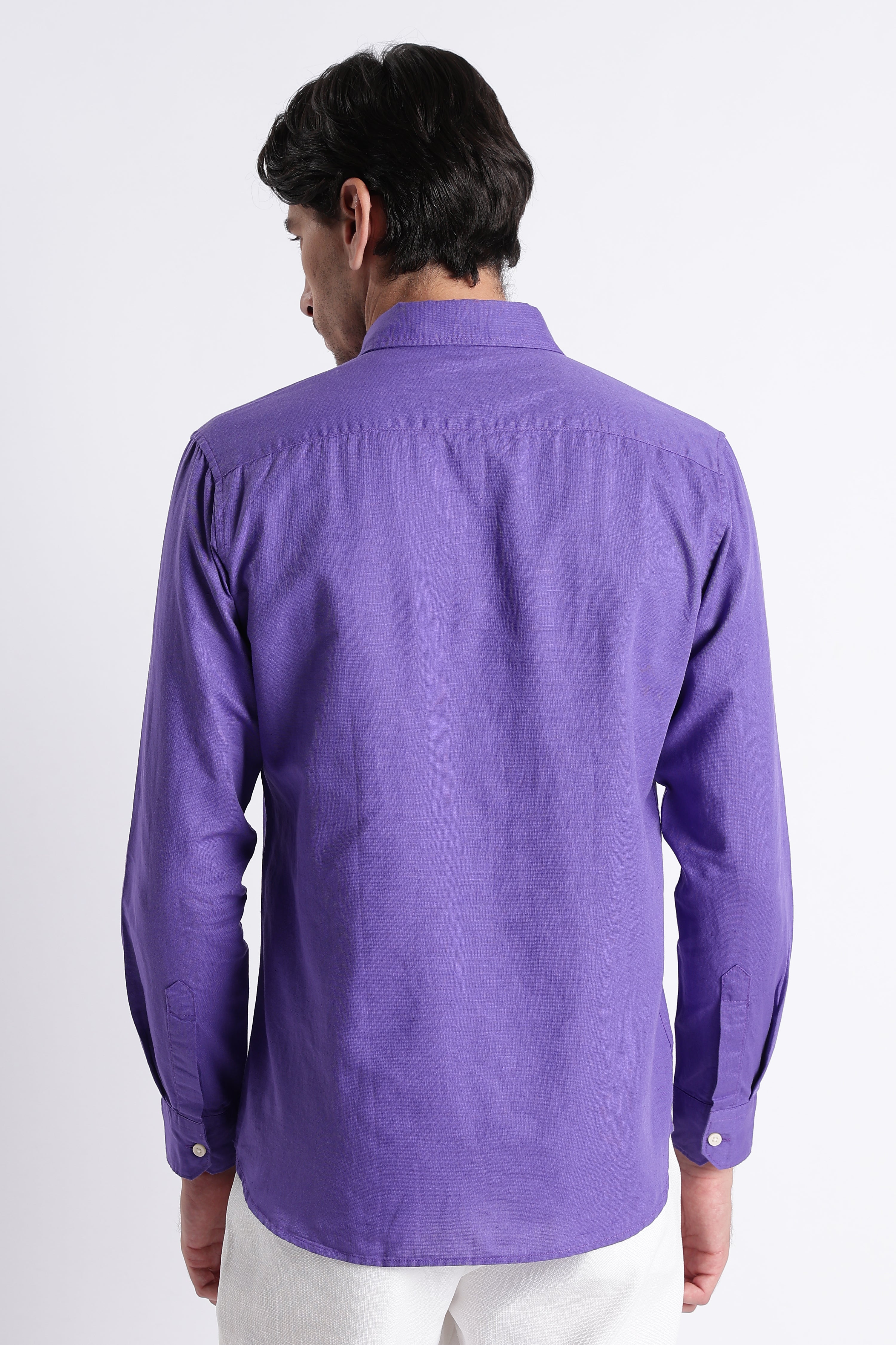 Men Premium Cotton Linen Slim Fit Solid Shirt - Image 5