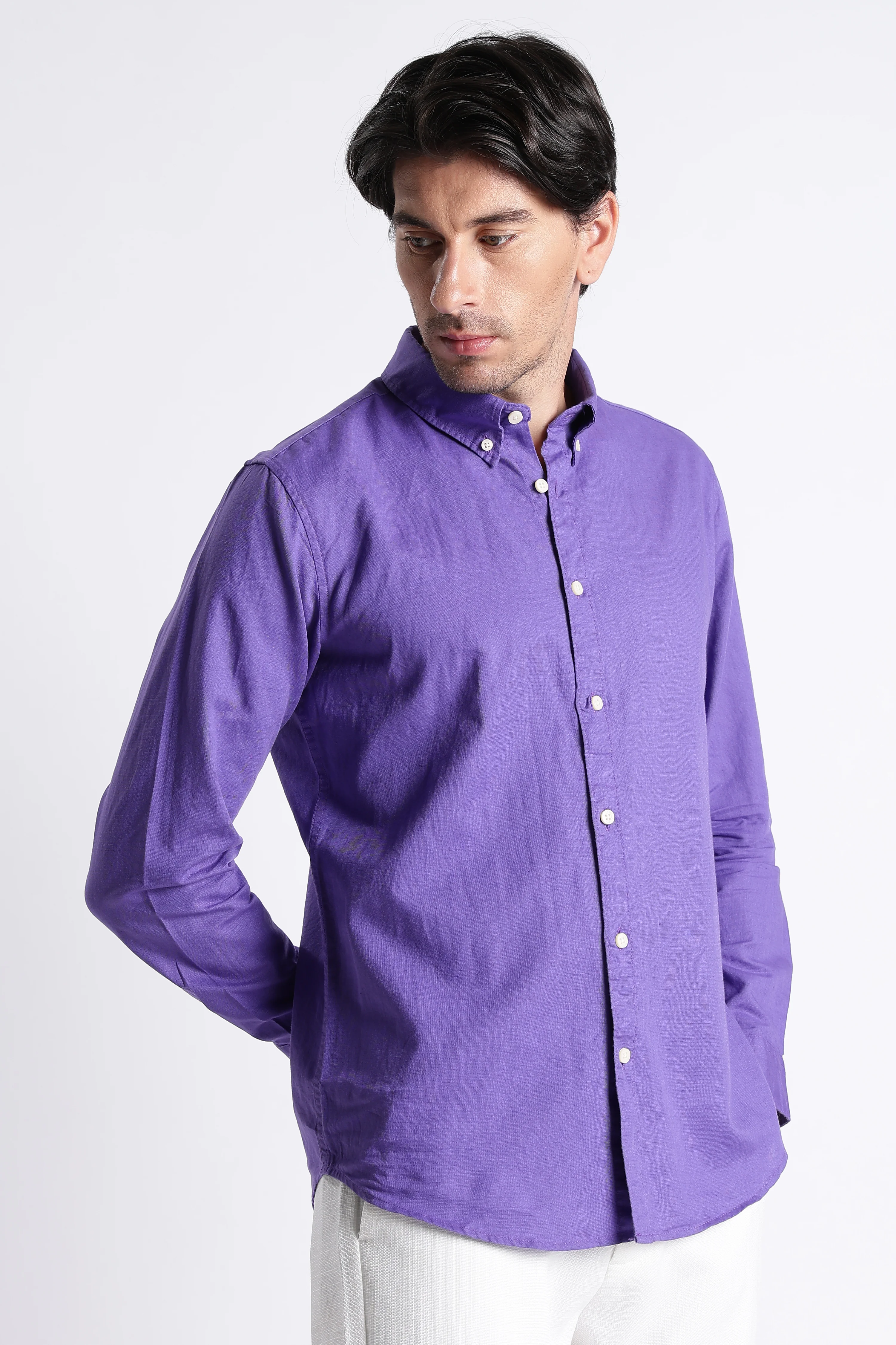 Men Premium Cotton Linen Slim Fit Solid Shirt - Image 7