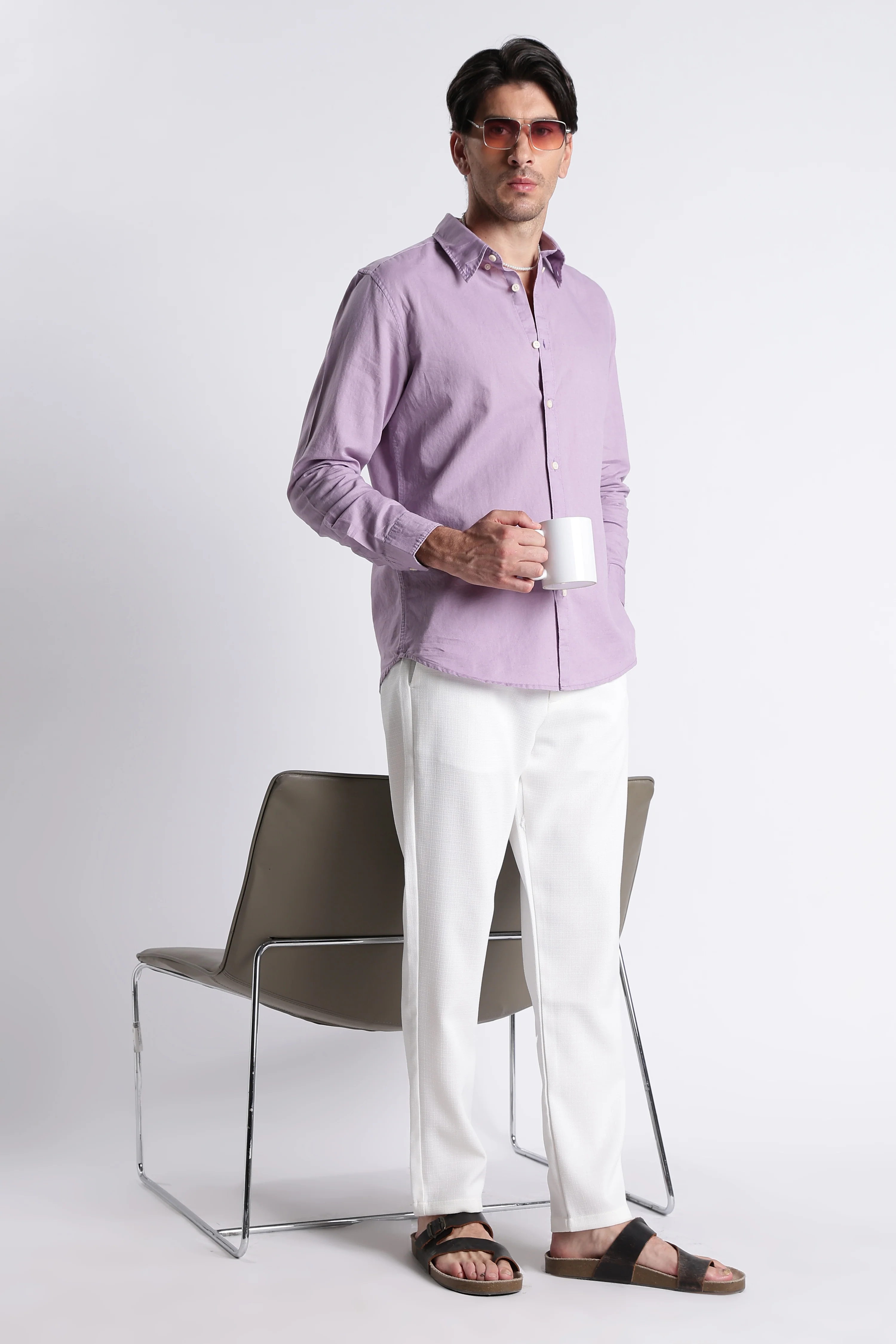 Men Premium Cotton Linen Slim Fit Solid Shirt - Image 10