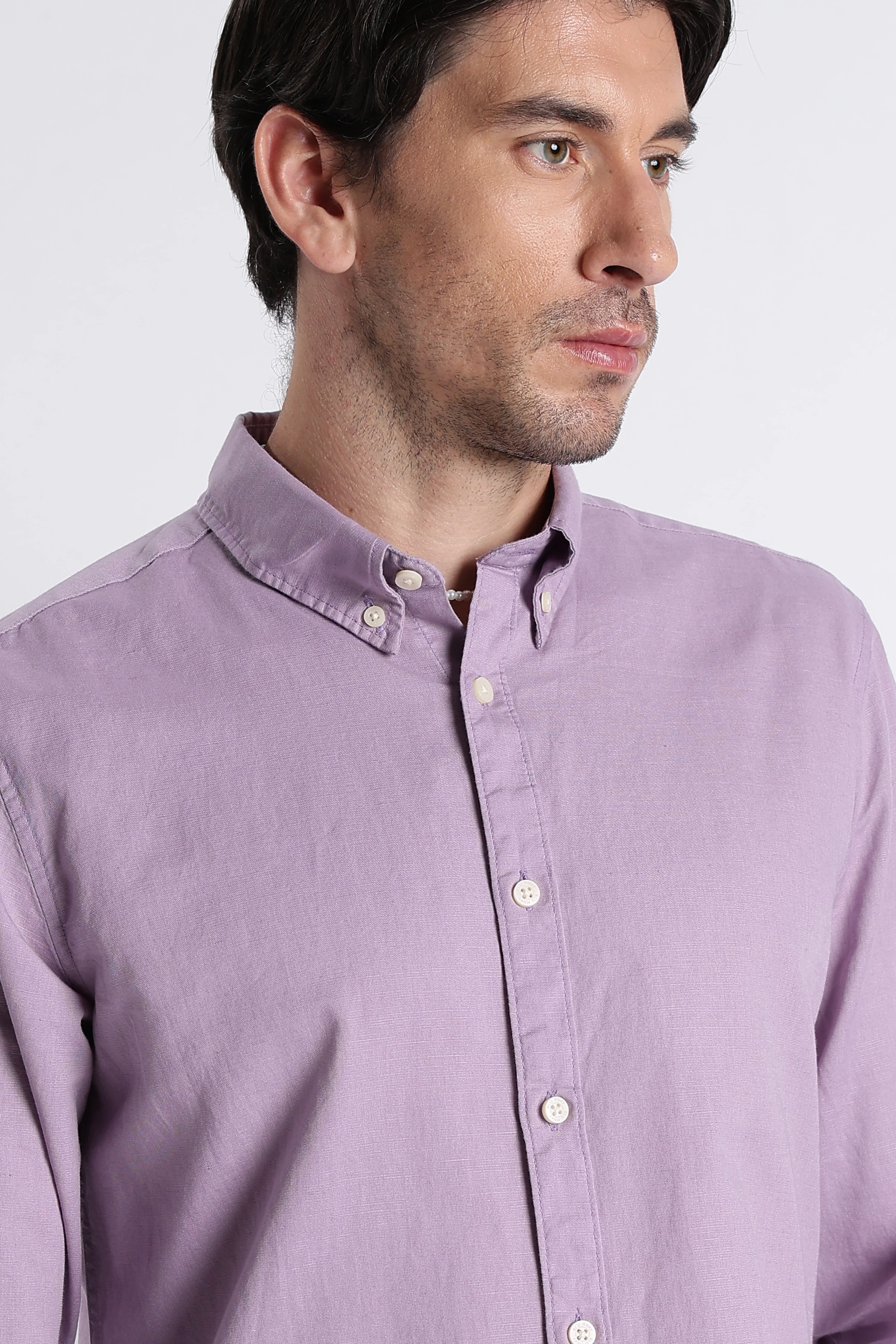 Men Premium Cotton Linen Slim Fit Solid Shirt - Image 2