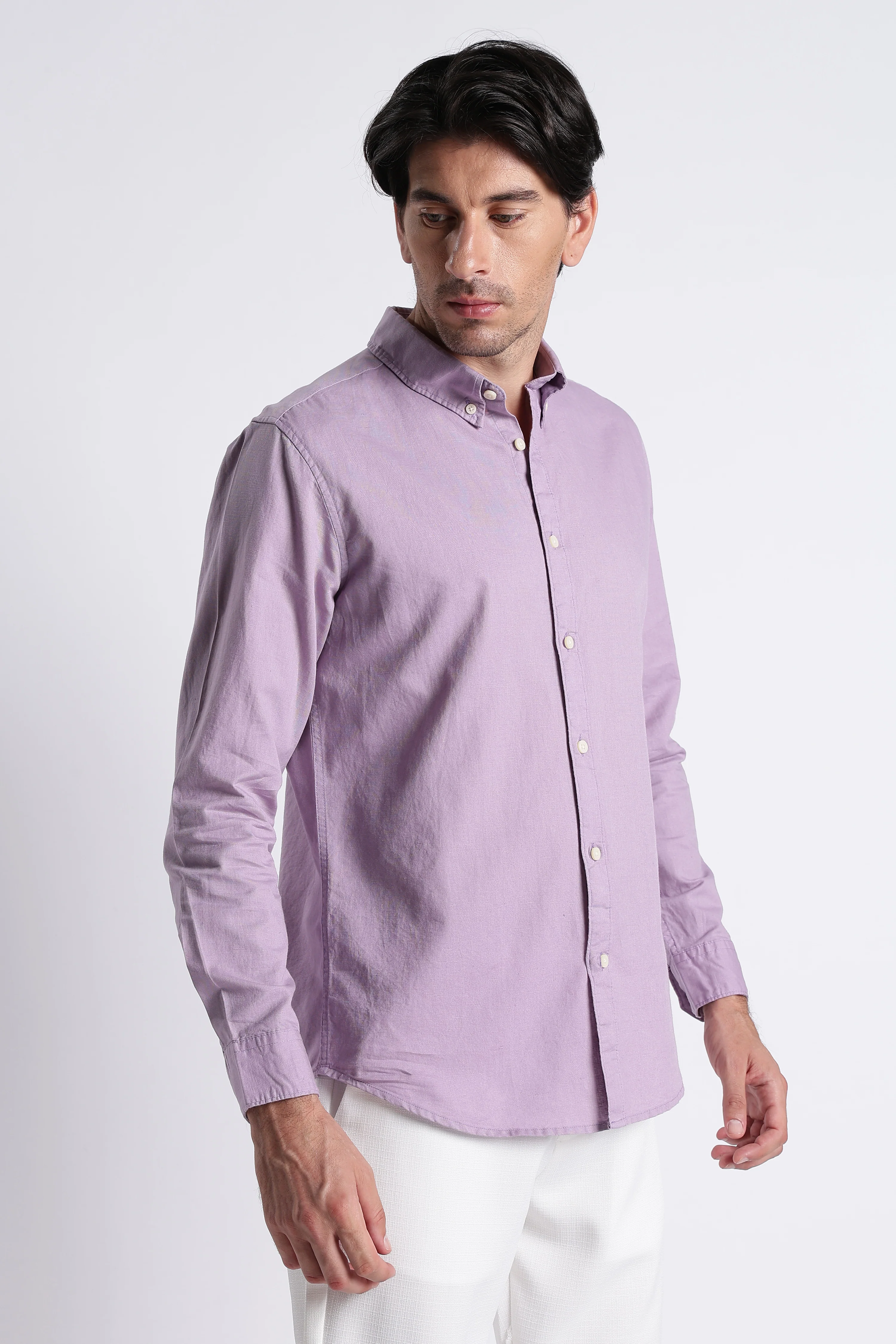 Men Premium Cotton Linen Slim Fit Solid Shirt - Image 3
