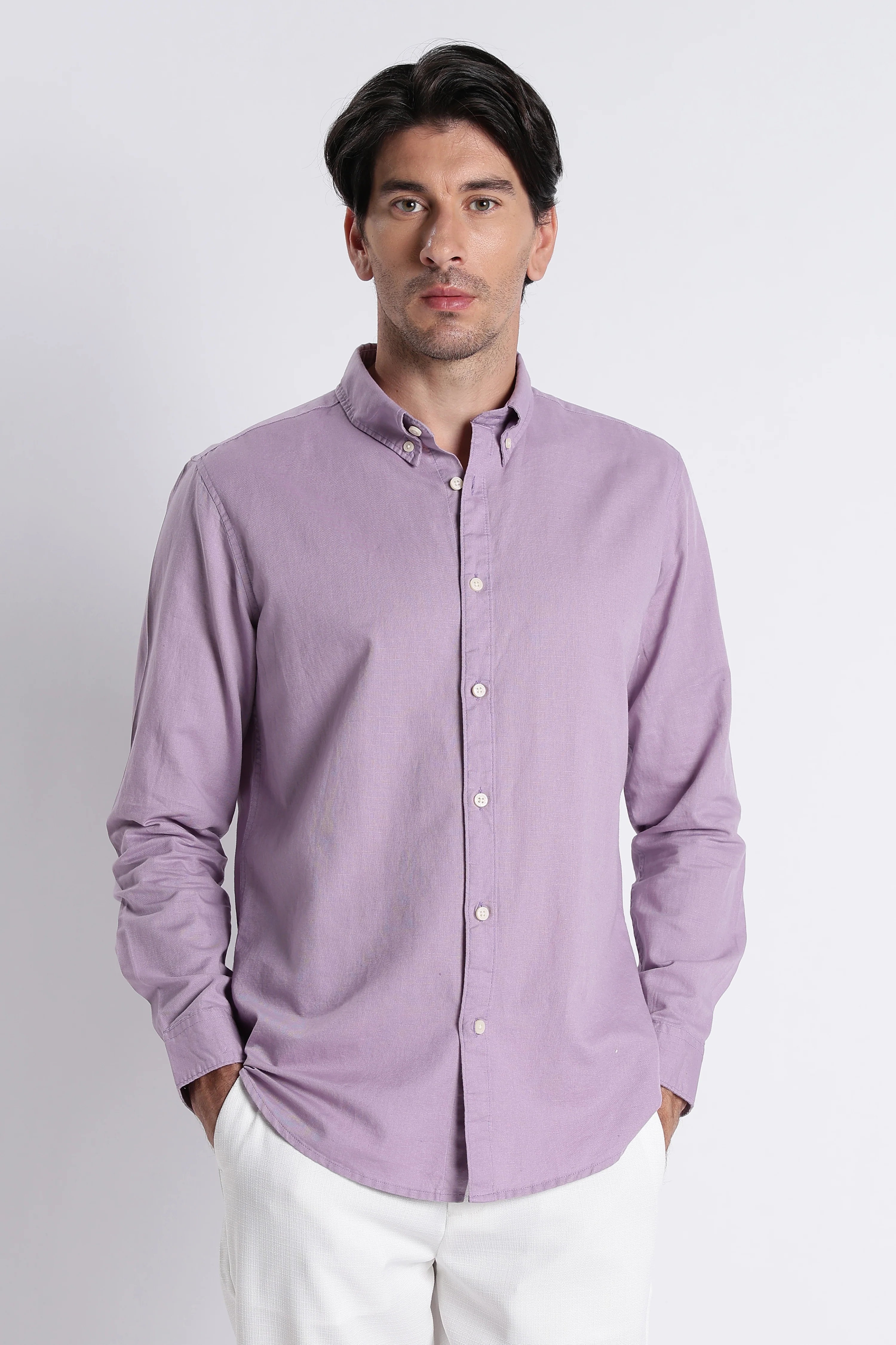 Men Premium Cotton Linen Slim Fit Solid Shirt - Image 4