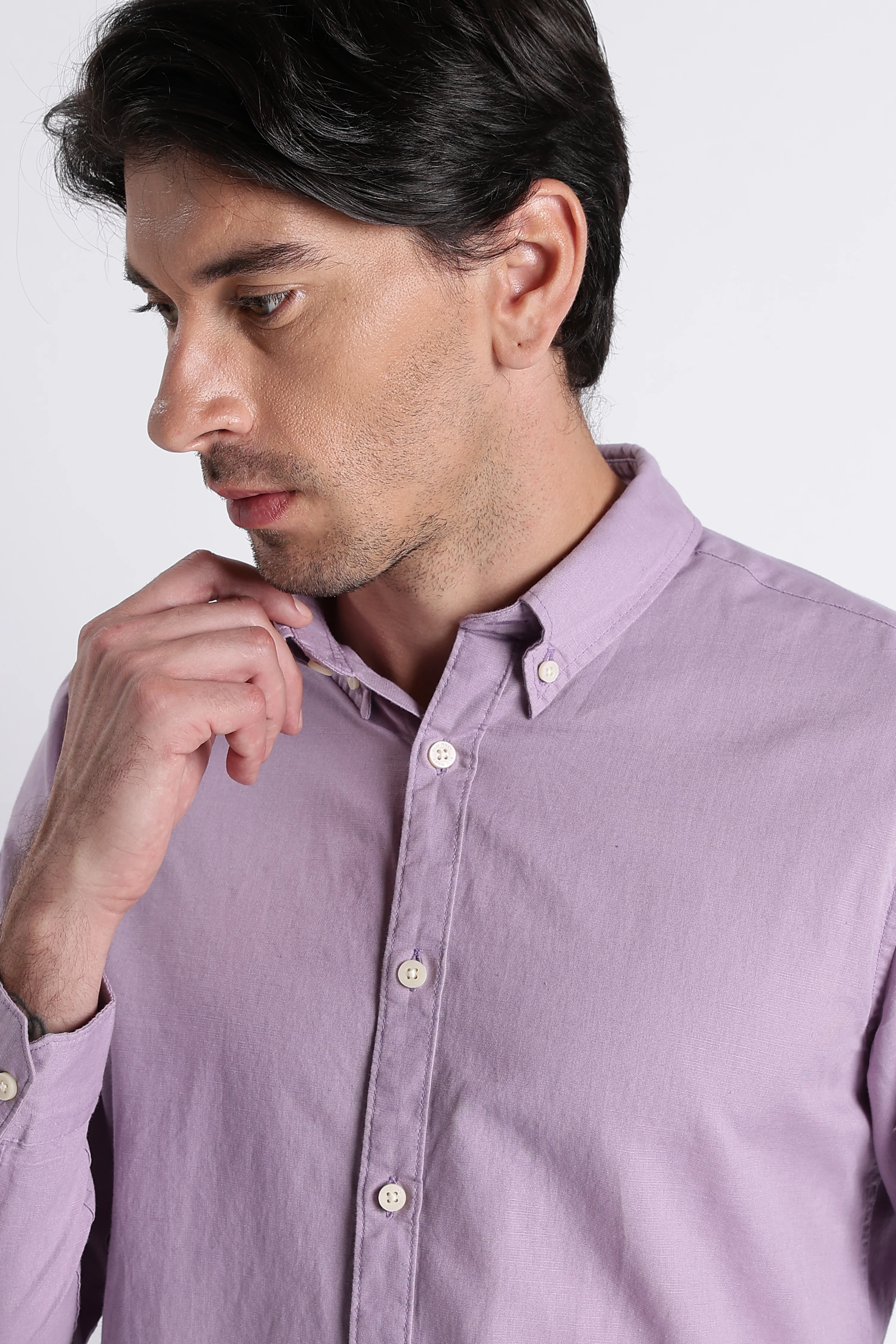 Men Premium Cotton Linen Slim Fit Solid Shirt - Image 6