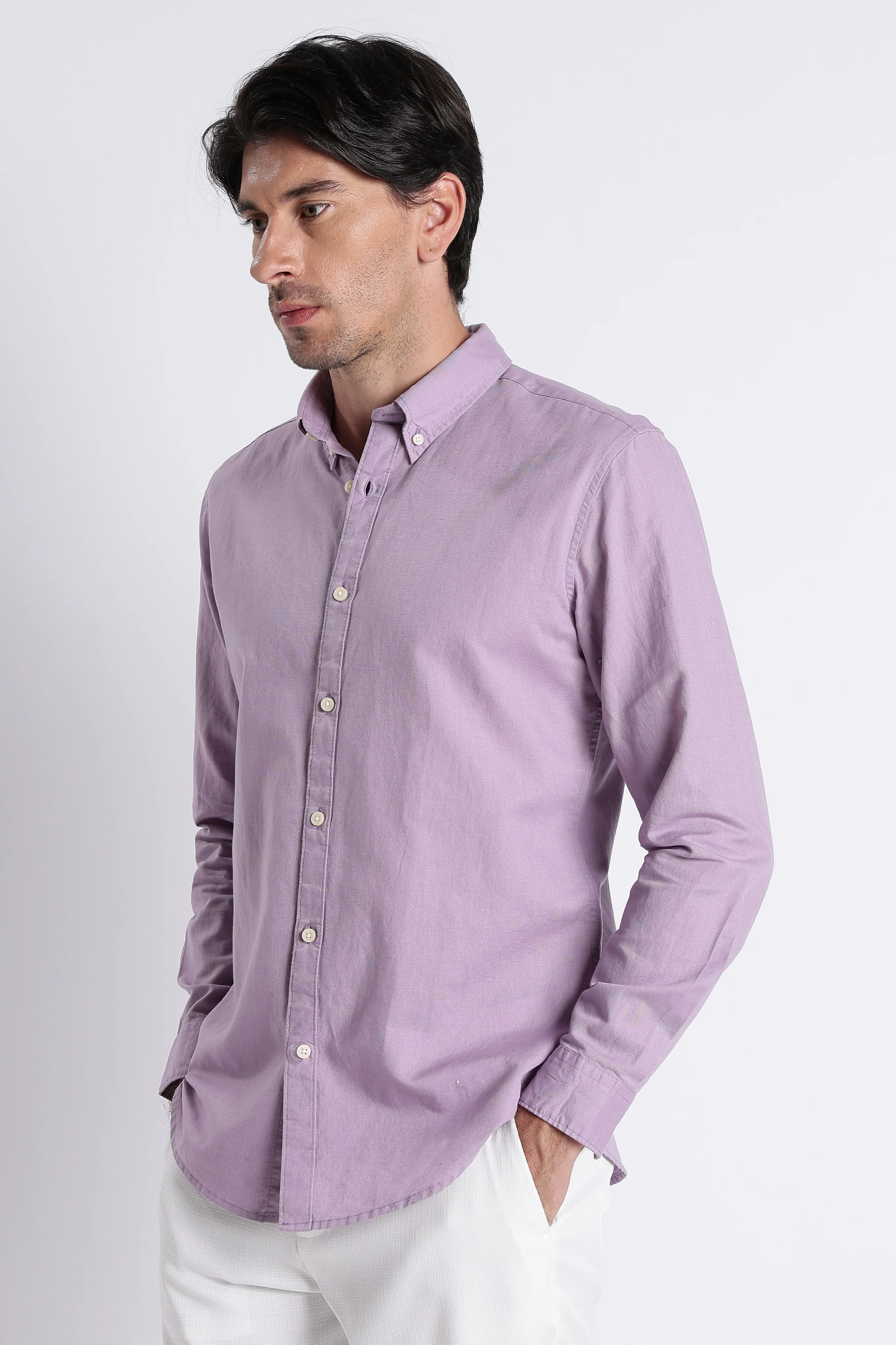 Men Premium Cotton Linen Slim Fit Solid Shirt - Image 7