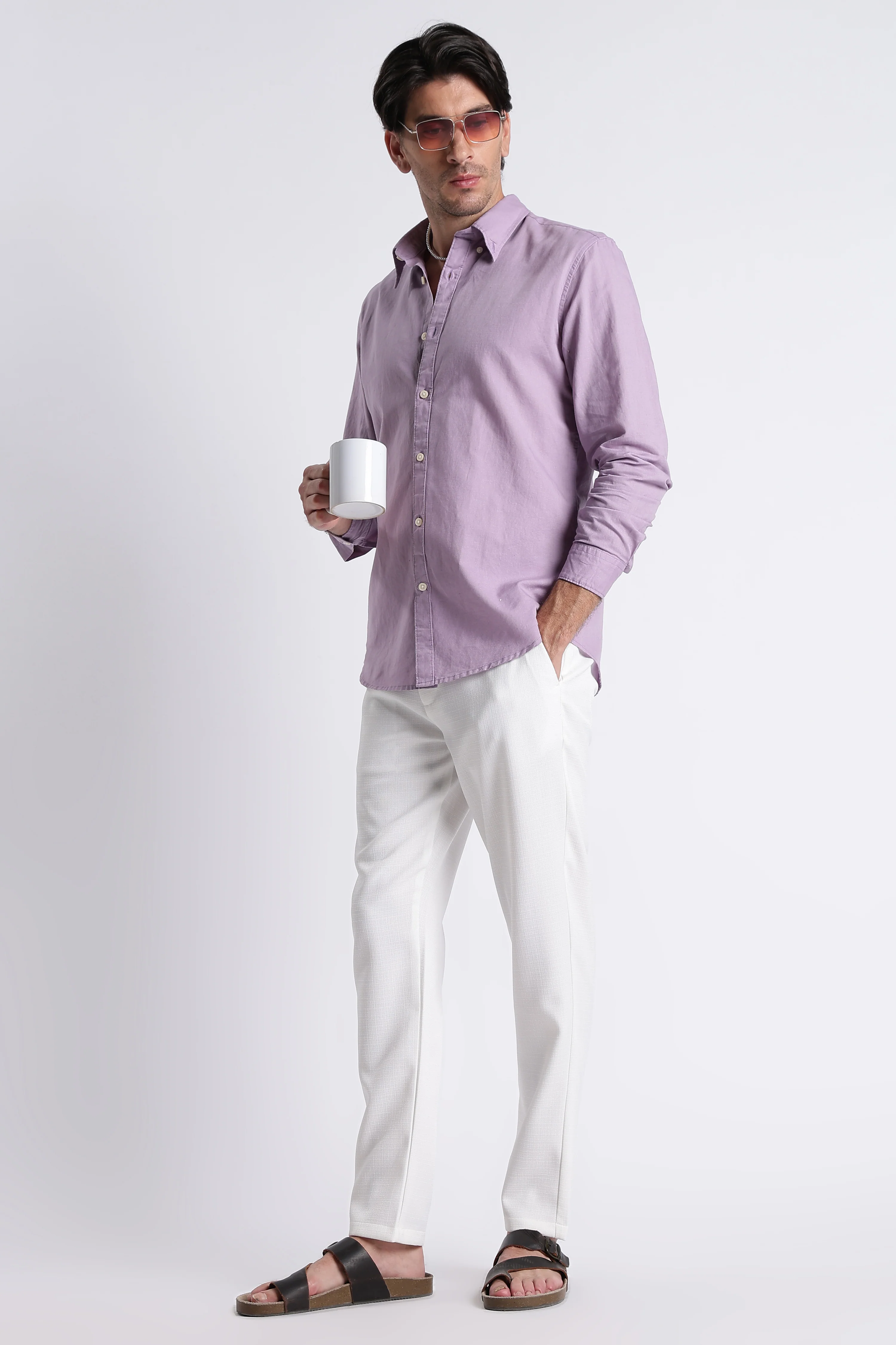 Men Premium Cotton Linen Slim Fit Solid Shirt - Image 8