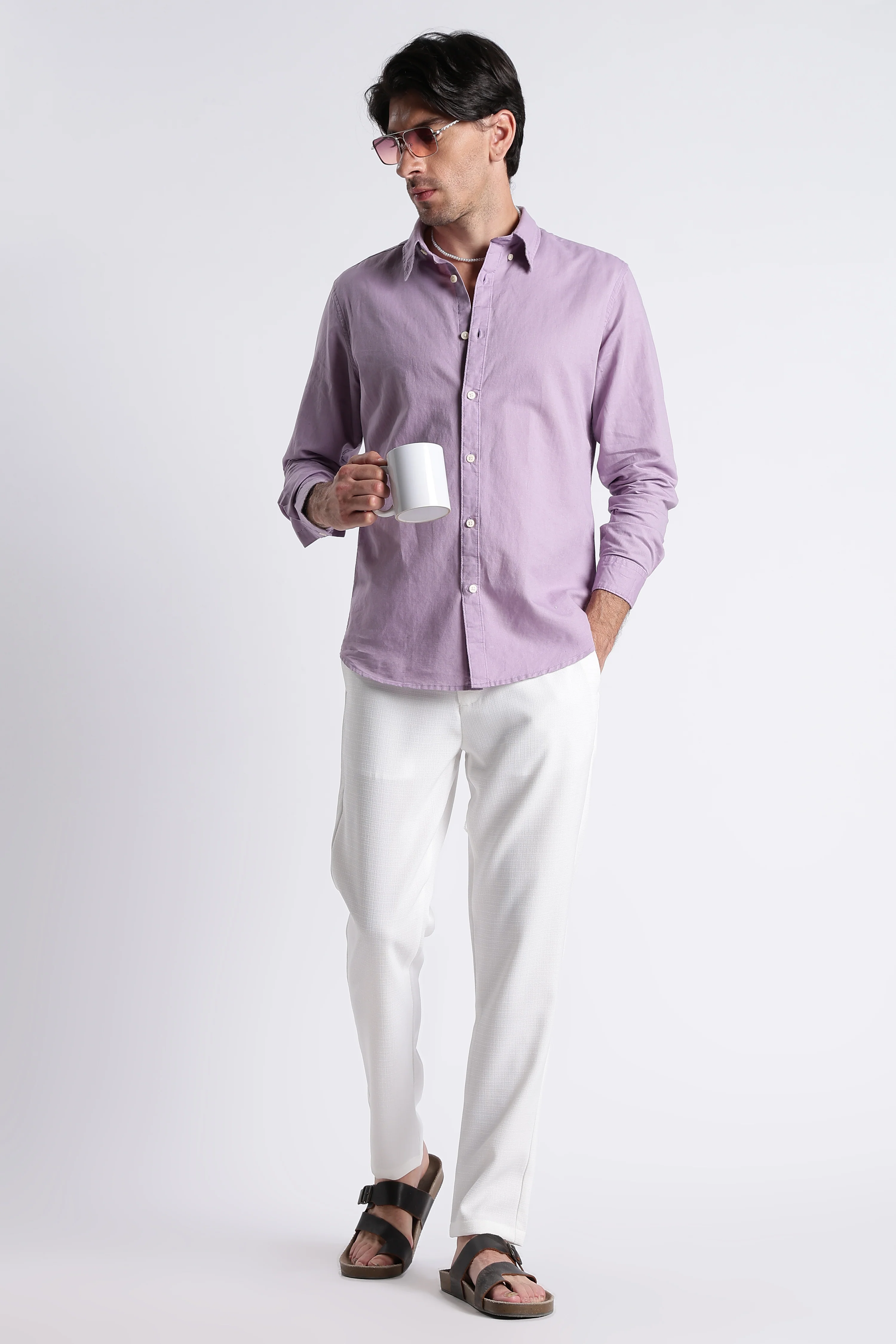 Men Premium Cotton Linen Slim Fit Solid Shirt - Image 9