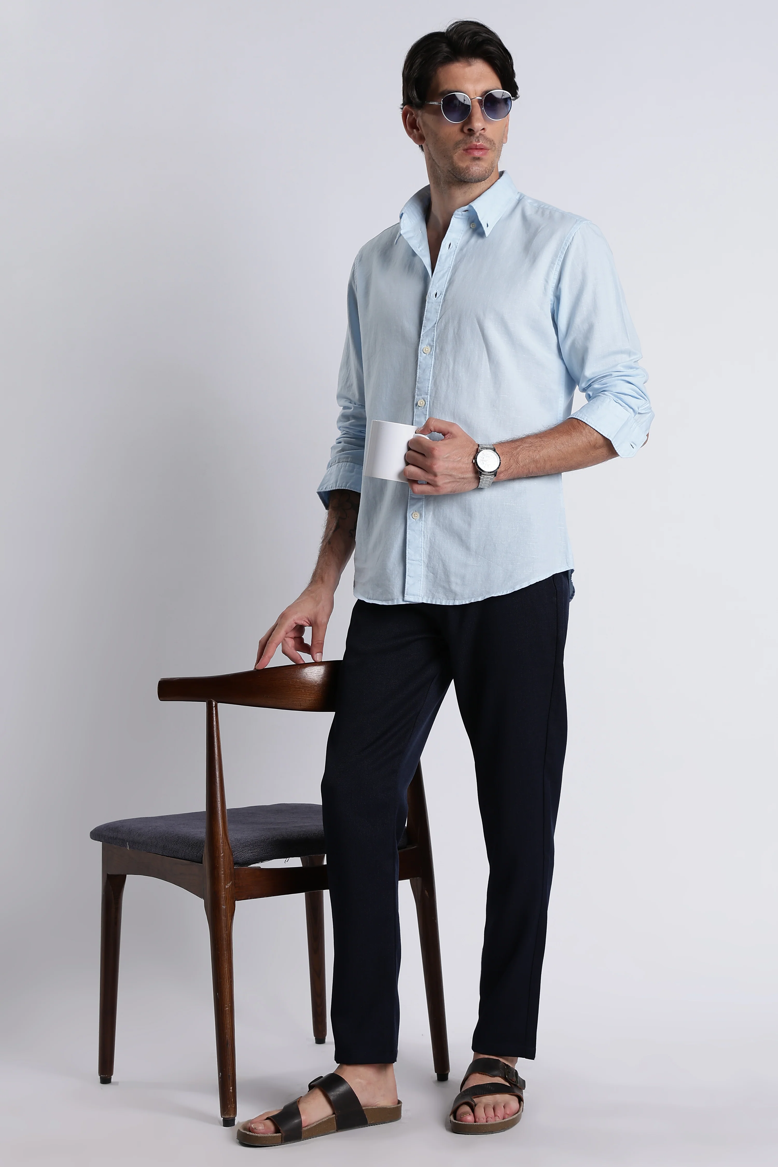 Men Premium Cotton Linen Slim Fit Solid Shirt - Image 10