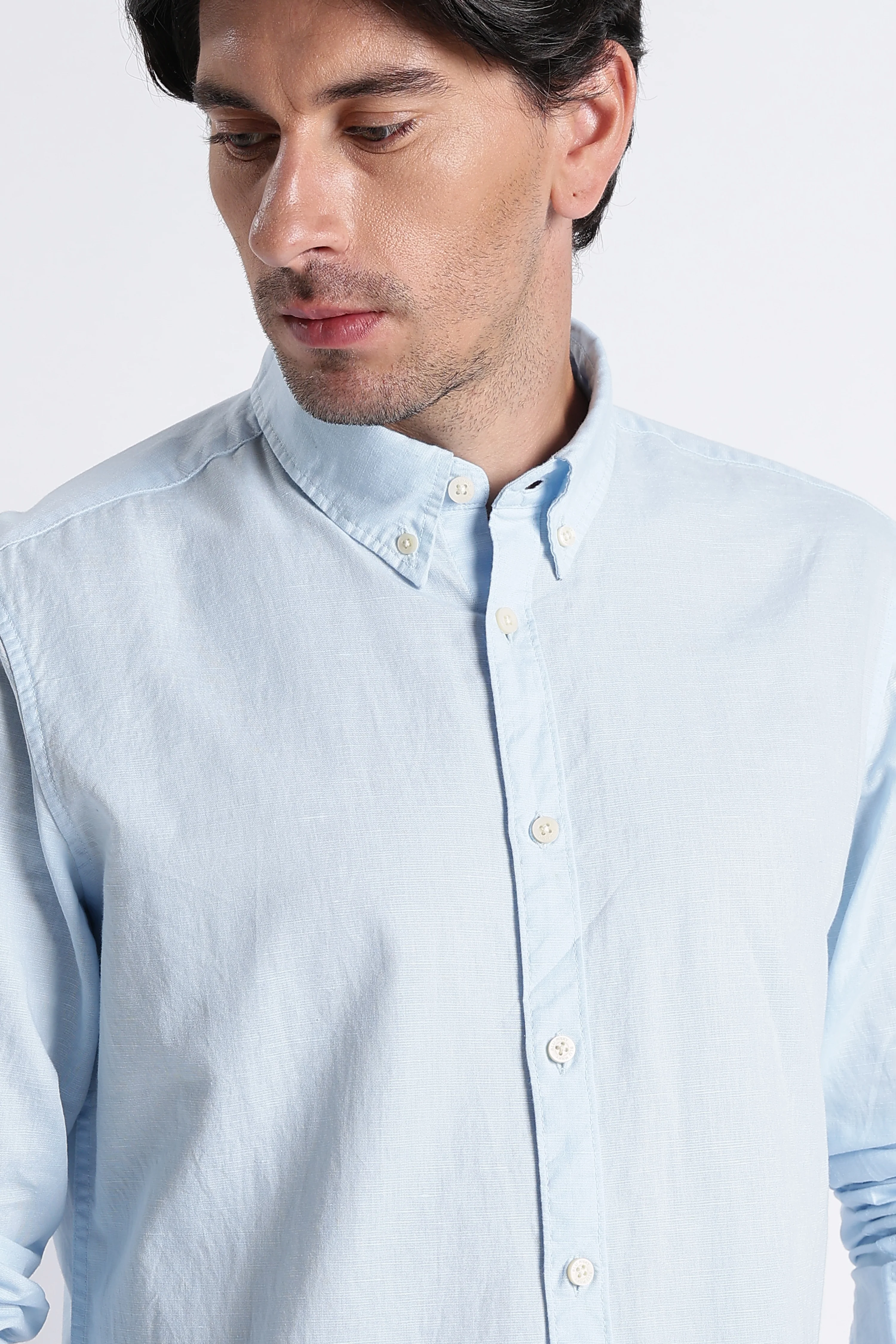 Men Premium Cotton Linen Slim Fit Solid Shirt - Image 3