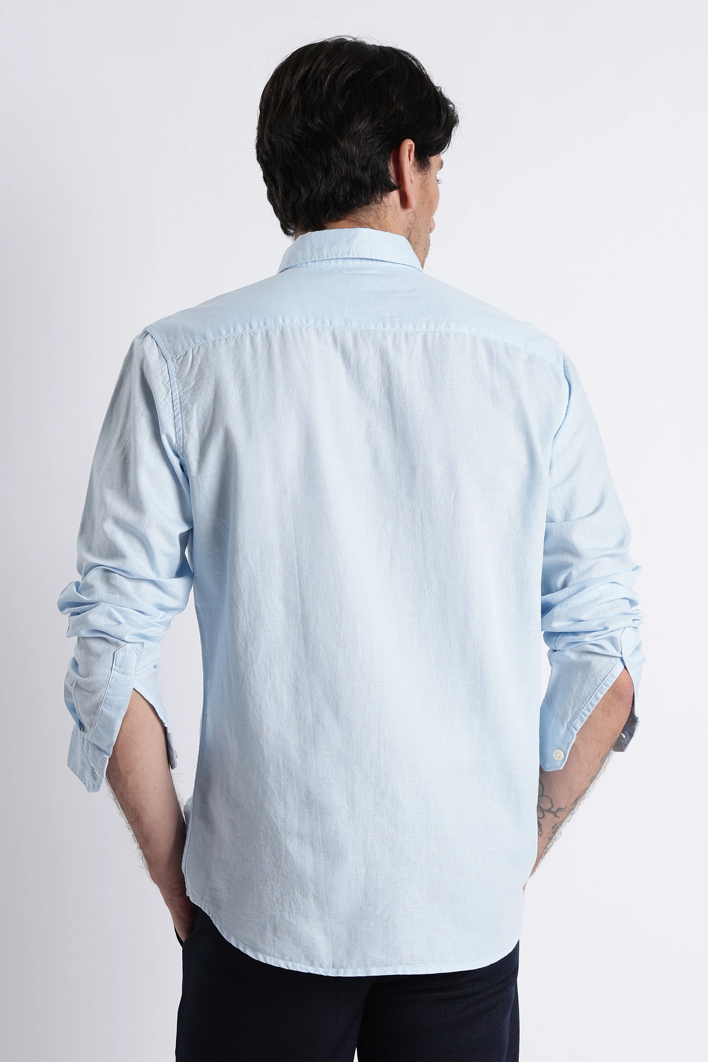 Men Premium Cotton Linen Slim Fit Solid Shirt - Image 4