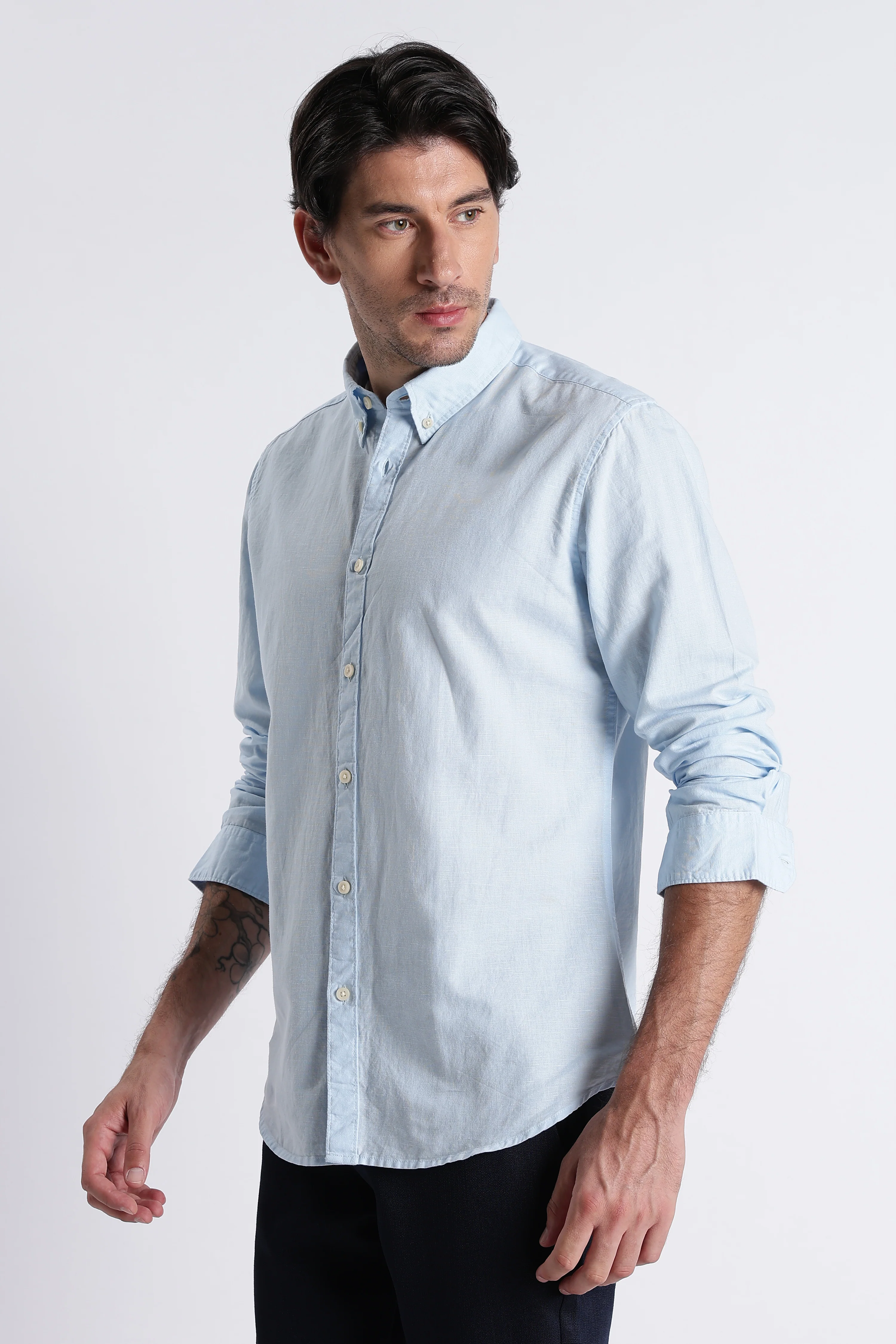 Men Premium Cotton Linen Slim Fit Solid Shirt - Image 5