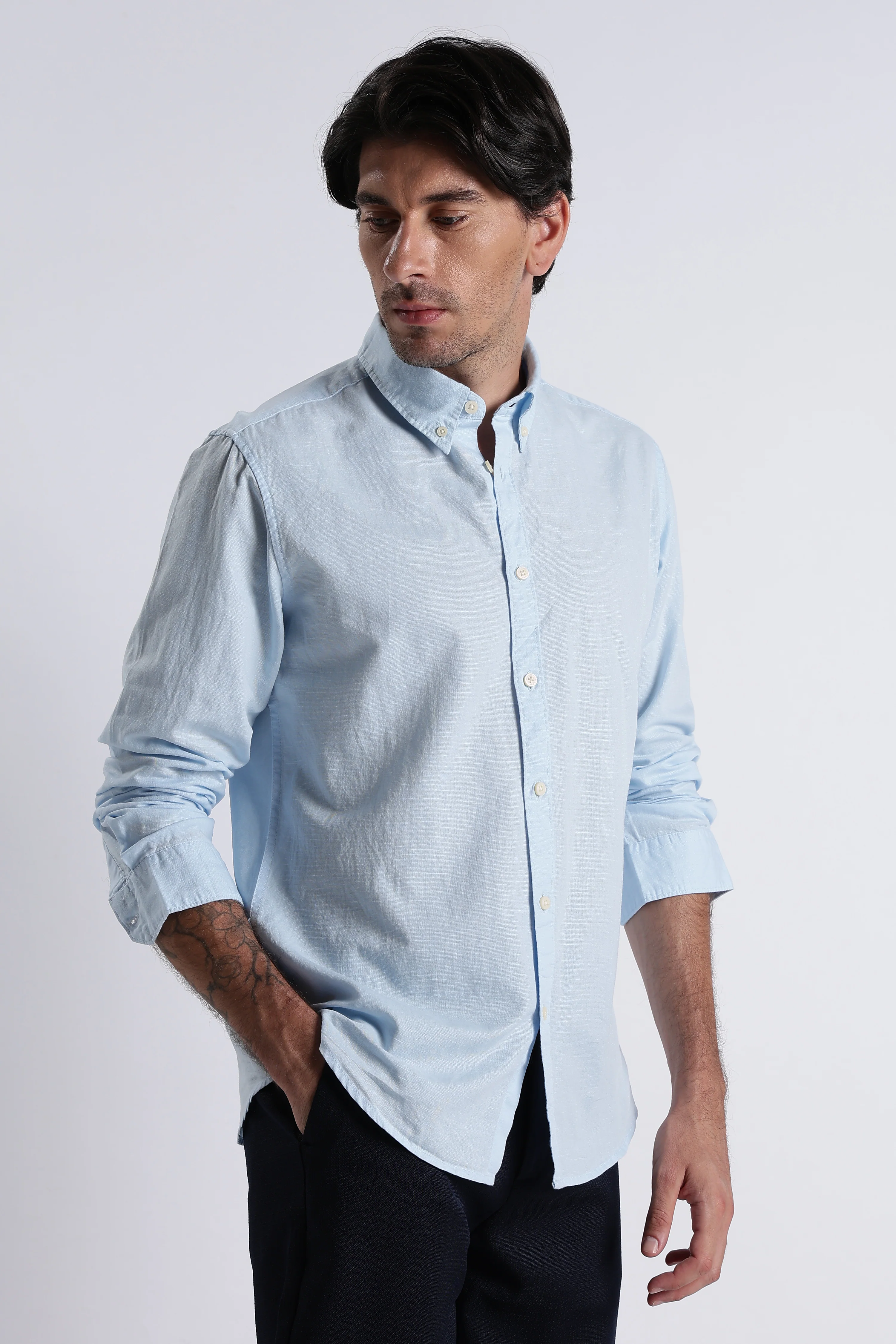 Men Premium Cotton Linen Slim Fit Solid Shirt - Image 6