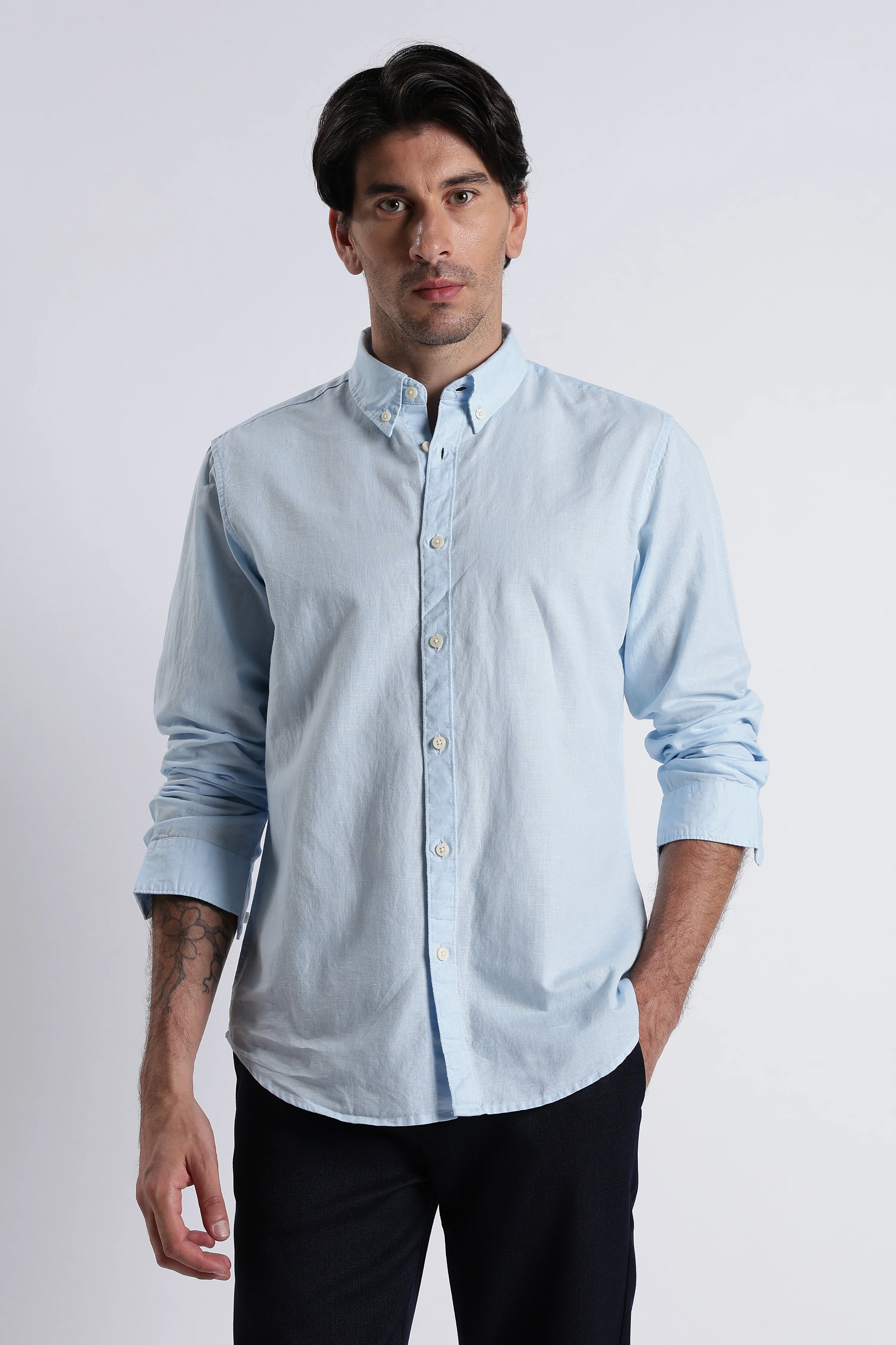 Men Premium Cotton Linen Slim Fit Solid Shirt - Image 7