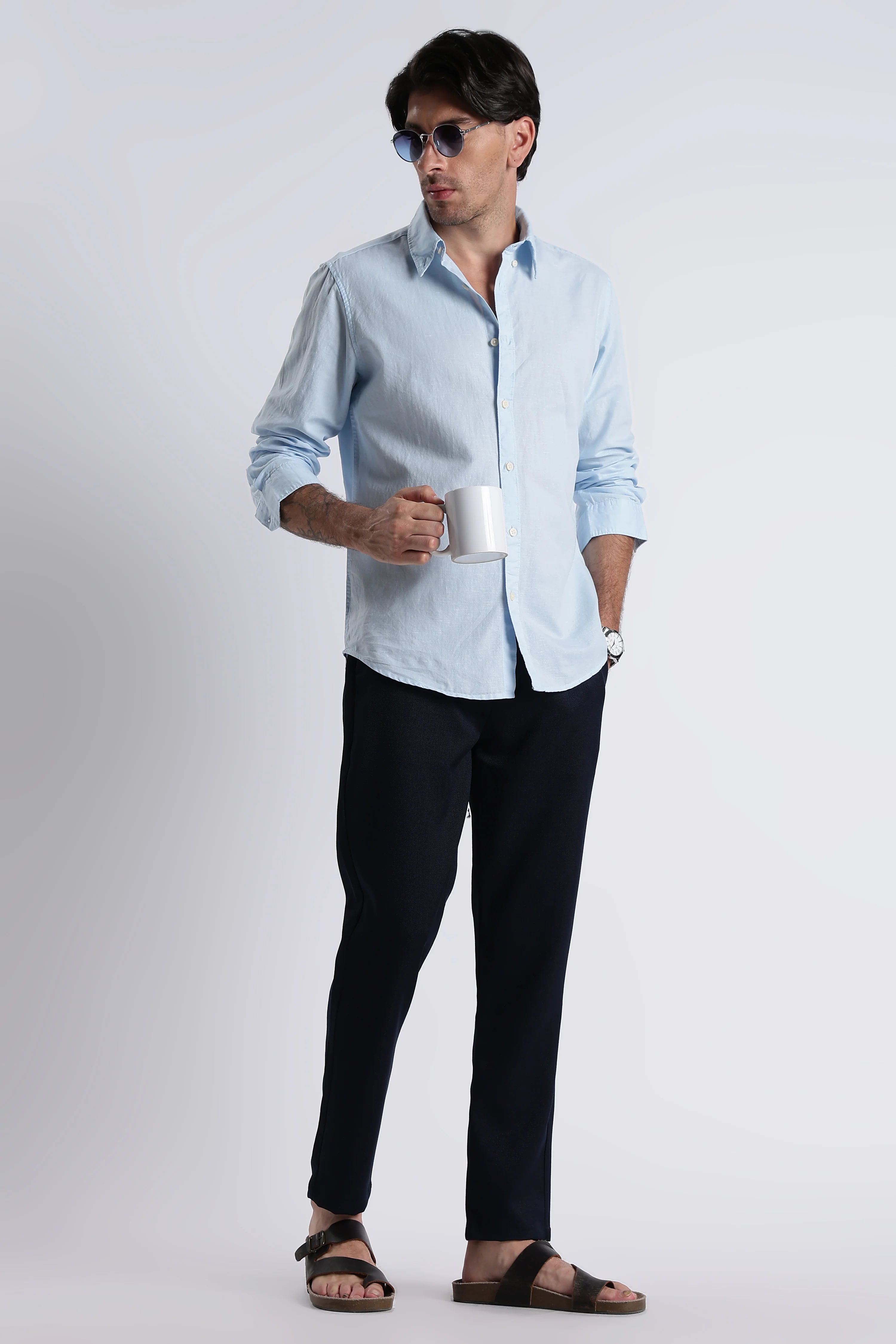 Men Premium Cotton Linen Slim Fit Solid Shirt - Image 8