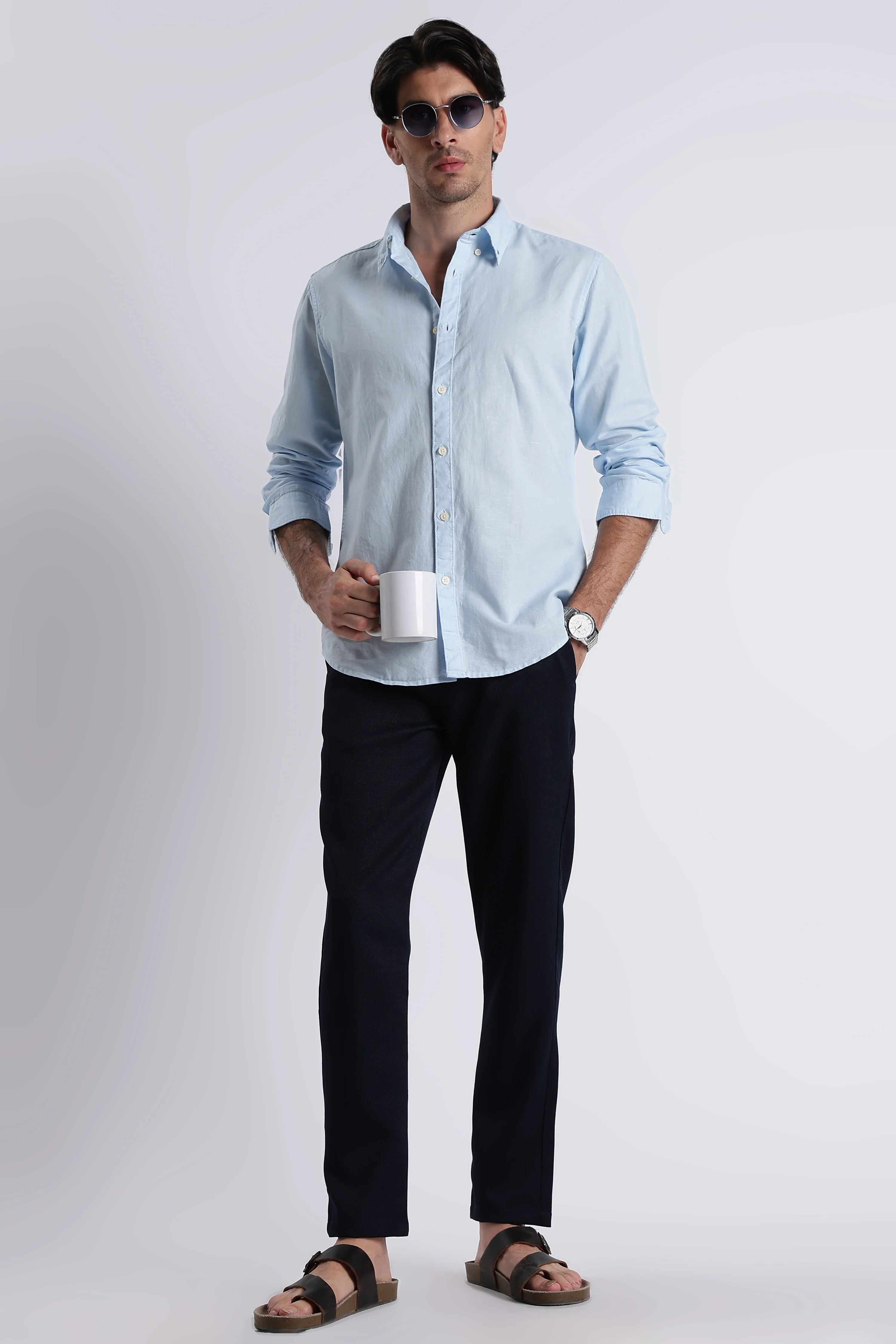 Men Premium Cotton Linen Slim Fit Solid Shirt - Image 9