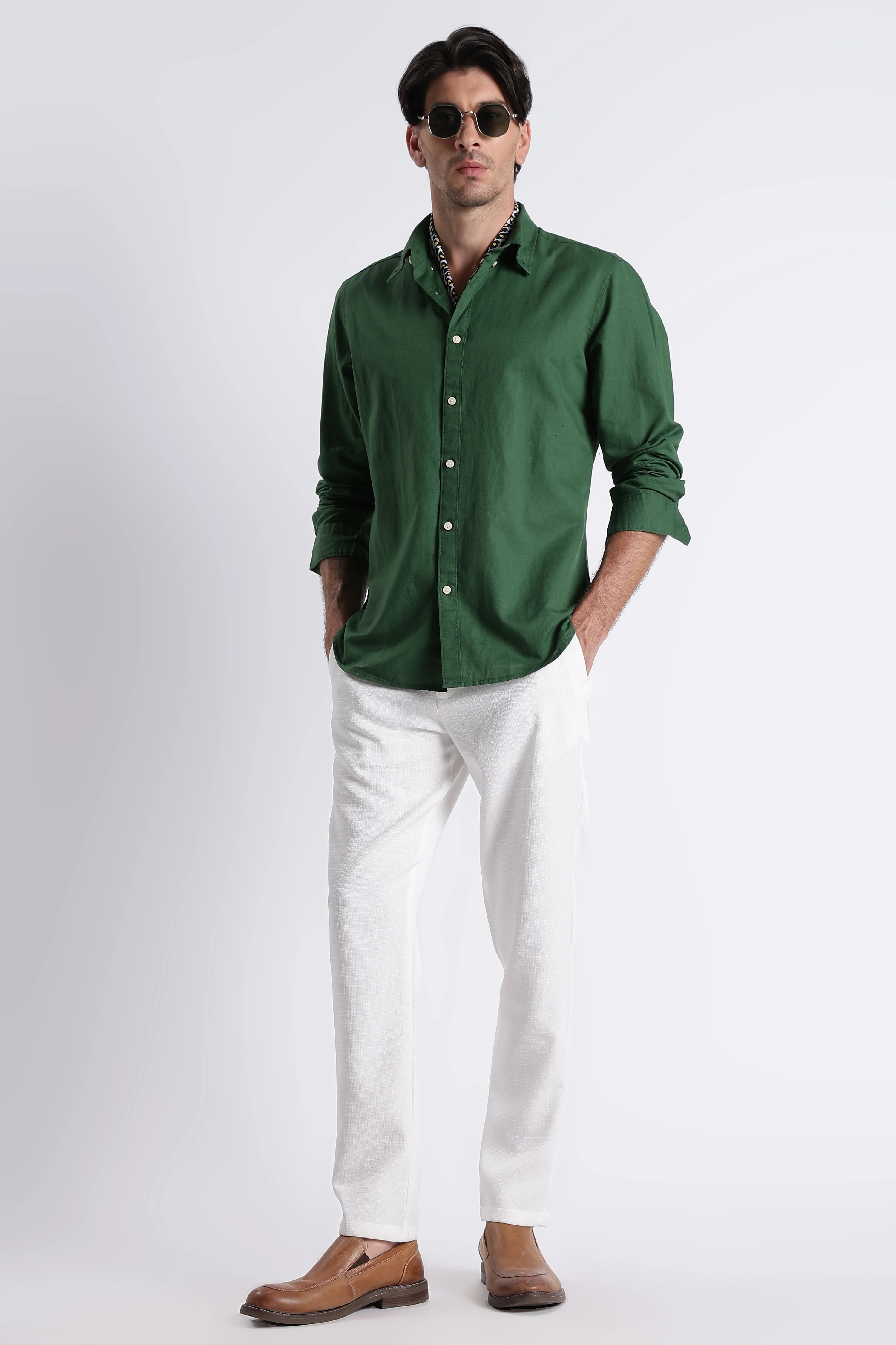 Men Premium Cotton Linen Slim Fit Solid Shirt - Image 10