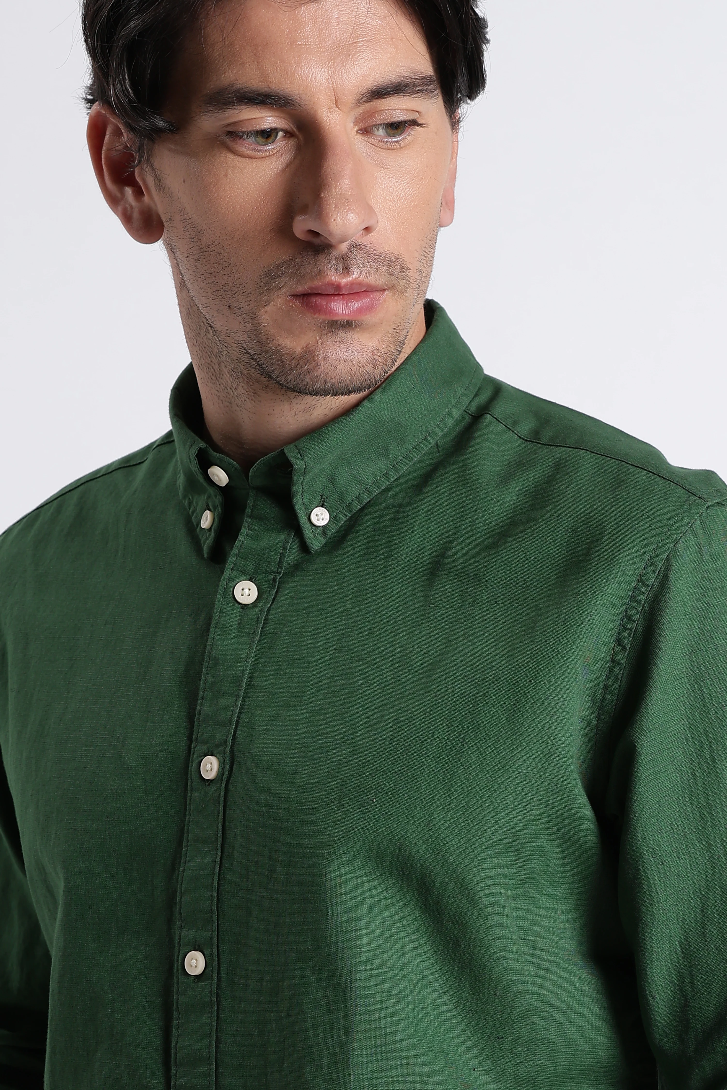Men Premium Cotton Linen Slim Fit Solid Shirt - Image 2