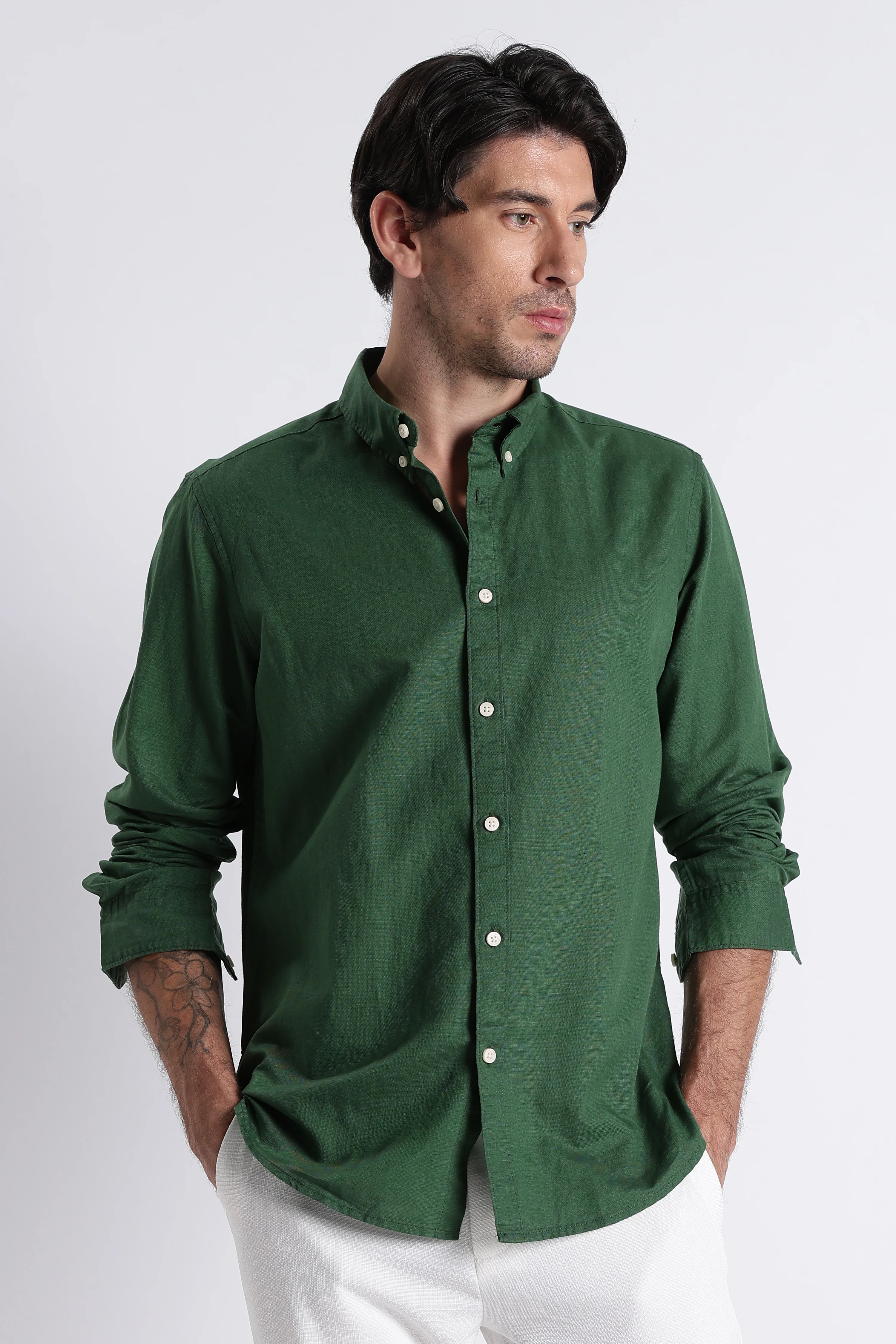 Men Premium Cotton Linen Slim Fit Solid Shirt - Image 3