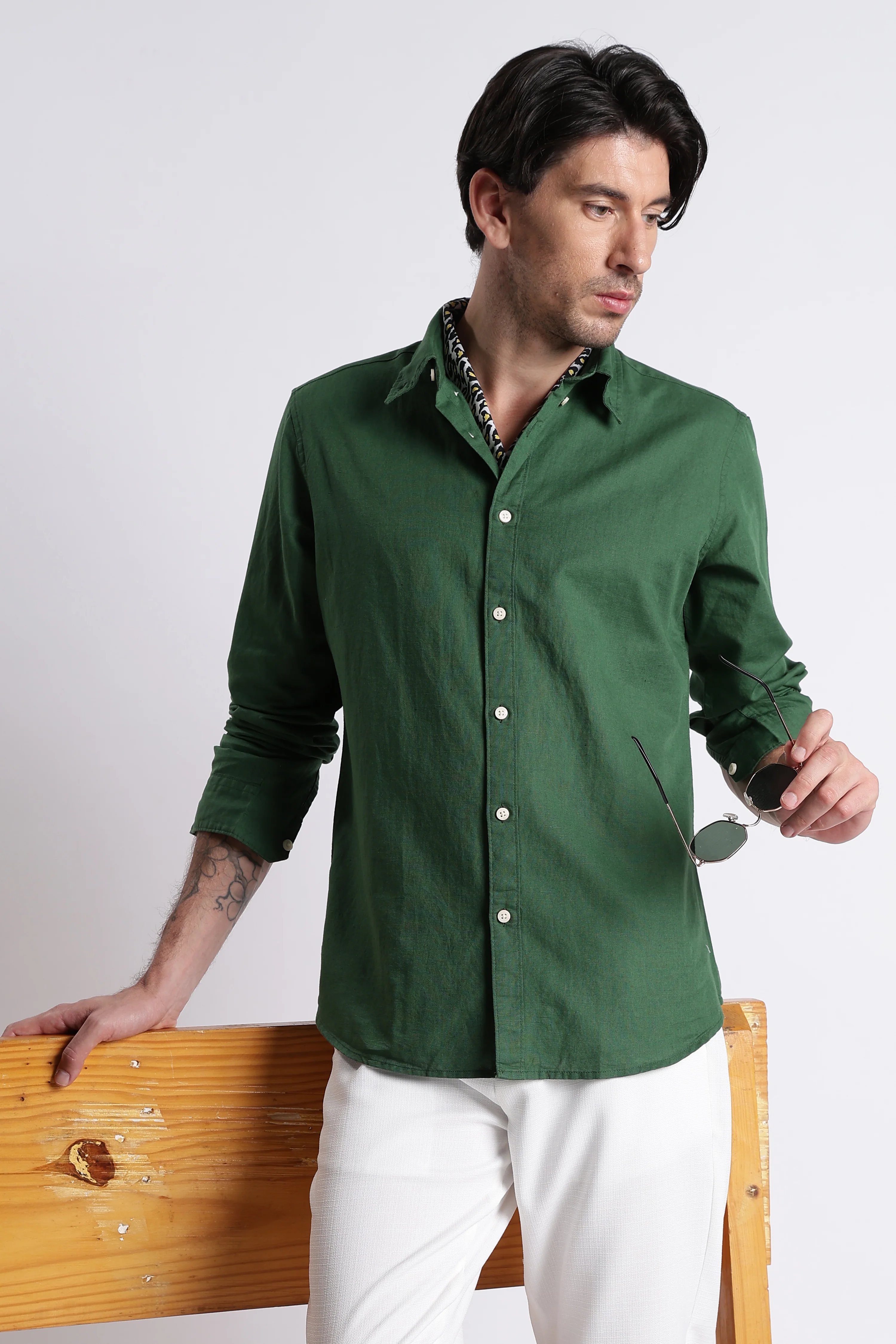 Men Premium Cotton Linen Slim Fit Solid Shirt - Image 4