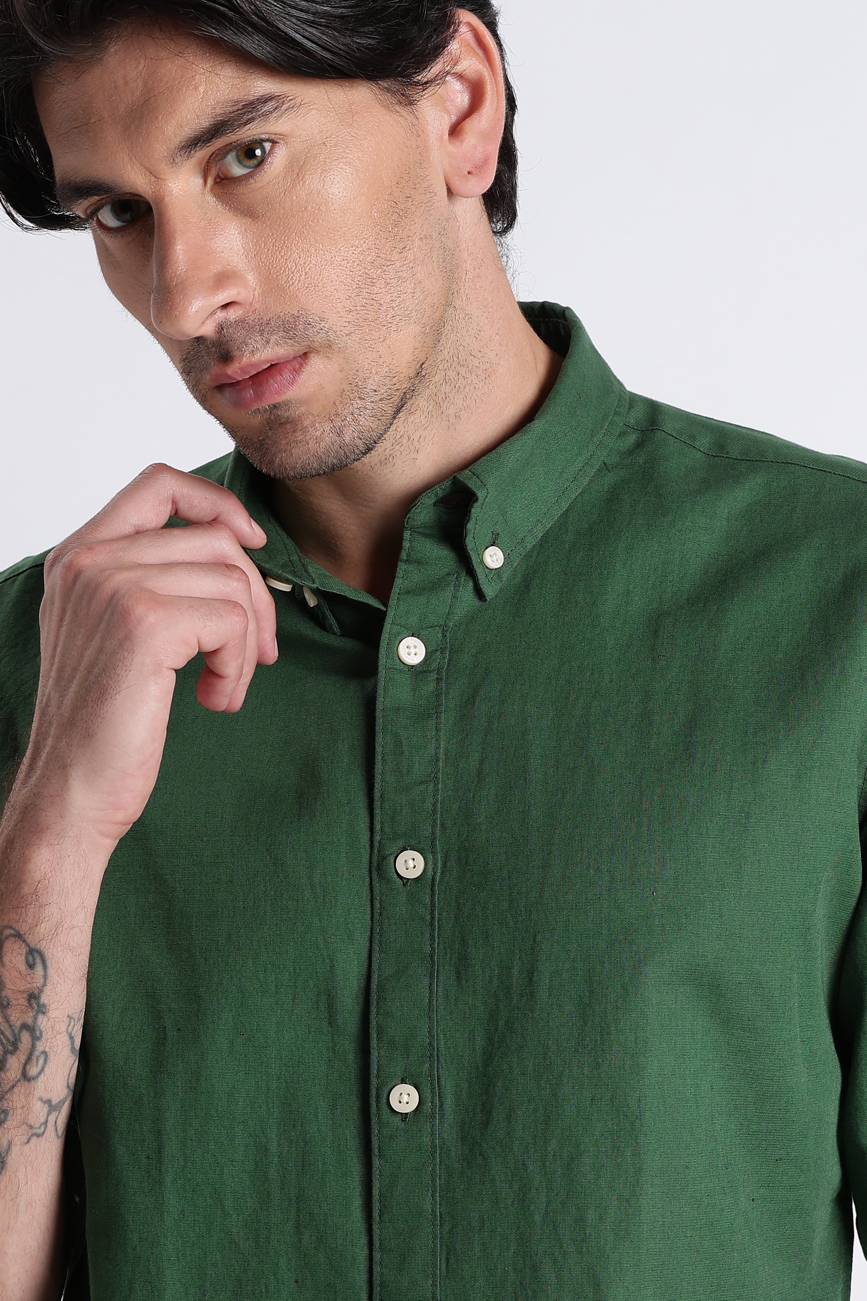 Men Premium Cotton Linen Slim Fit Solid Shirt - Image 5