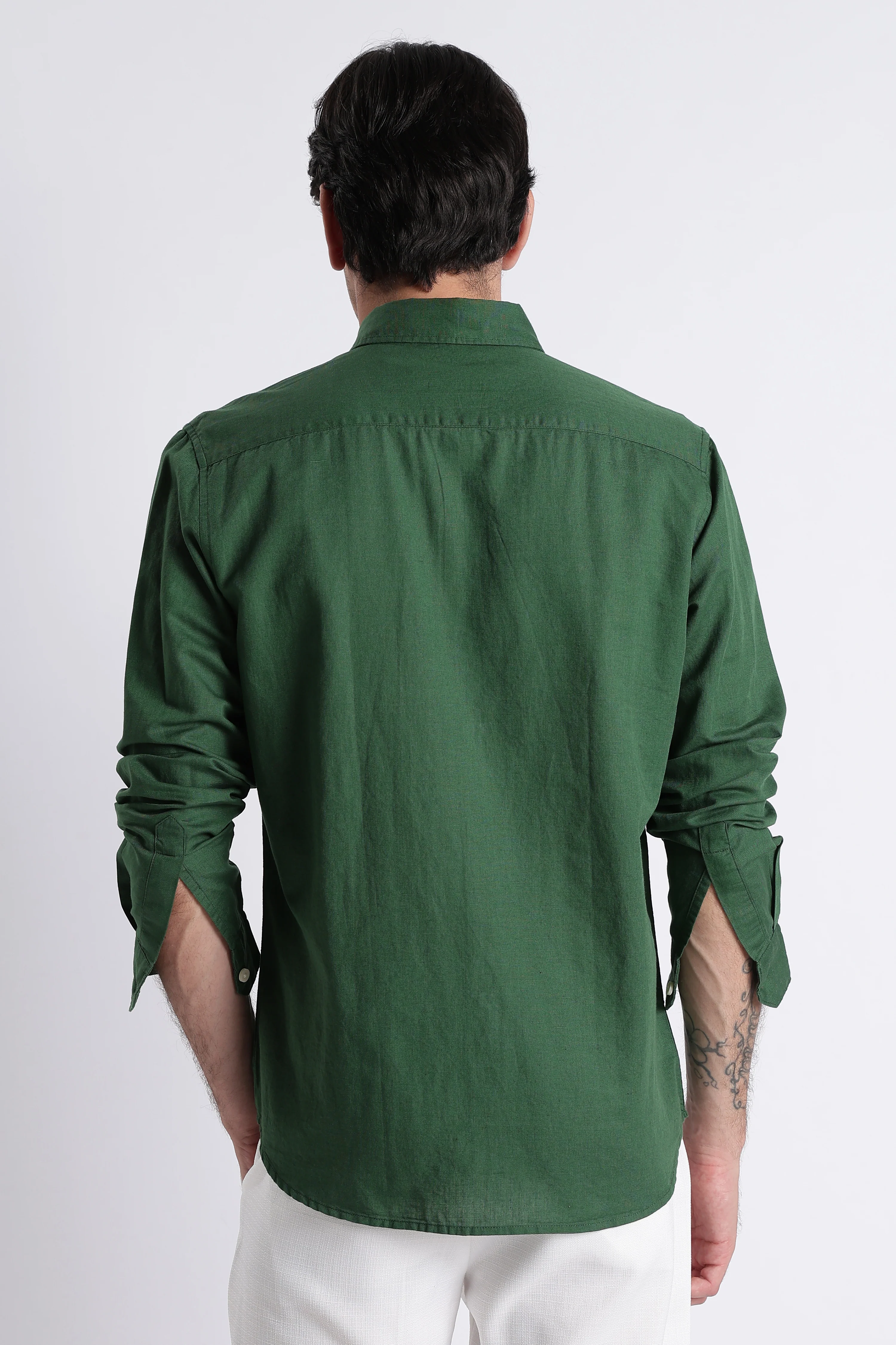 Men Premium Cotton Linen Slim Fit Solid Shirt - Image 7