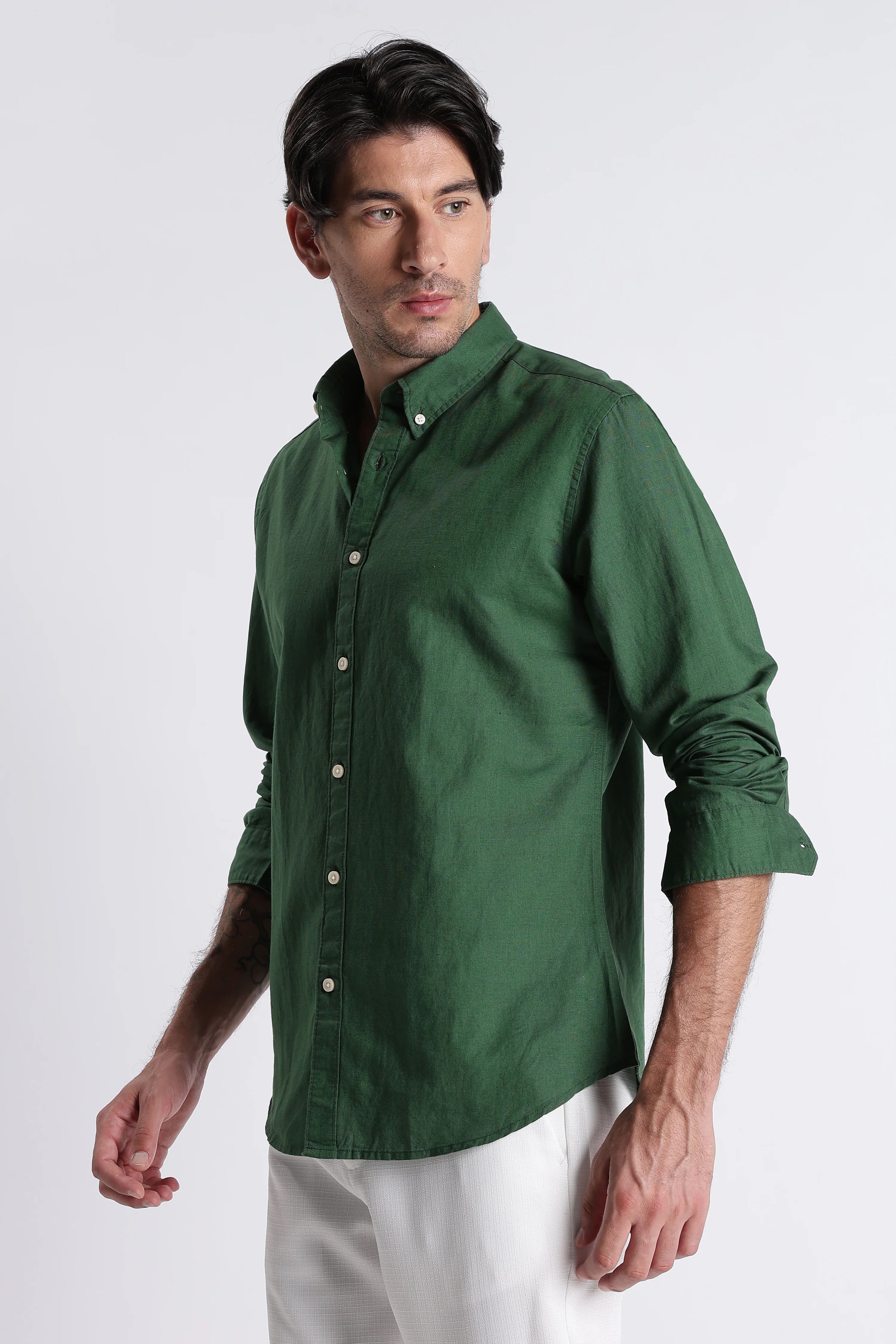 Men Premium Cotton Linen Slim Fit Solid Shirt - Image 8