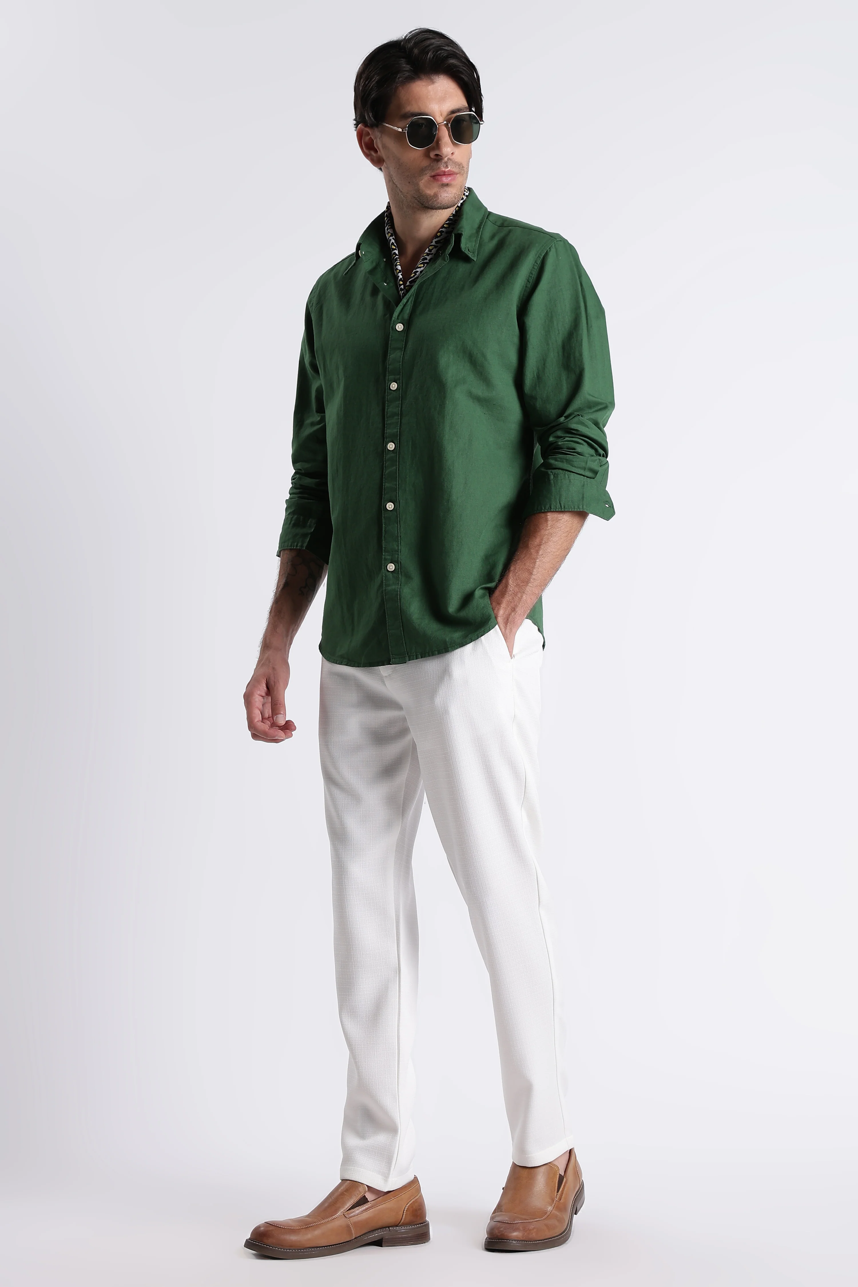 Men Premium Cotton Linen Slim Fit Solid Shirt - Image 9