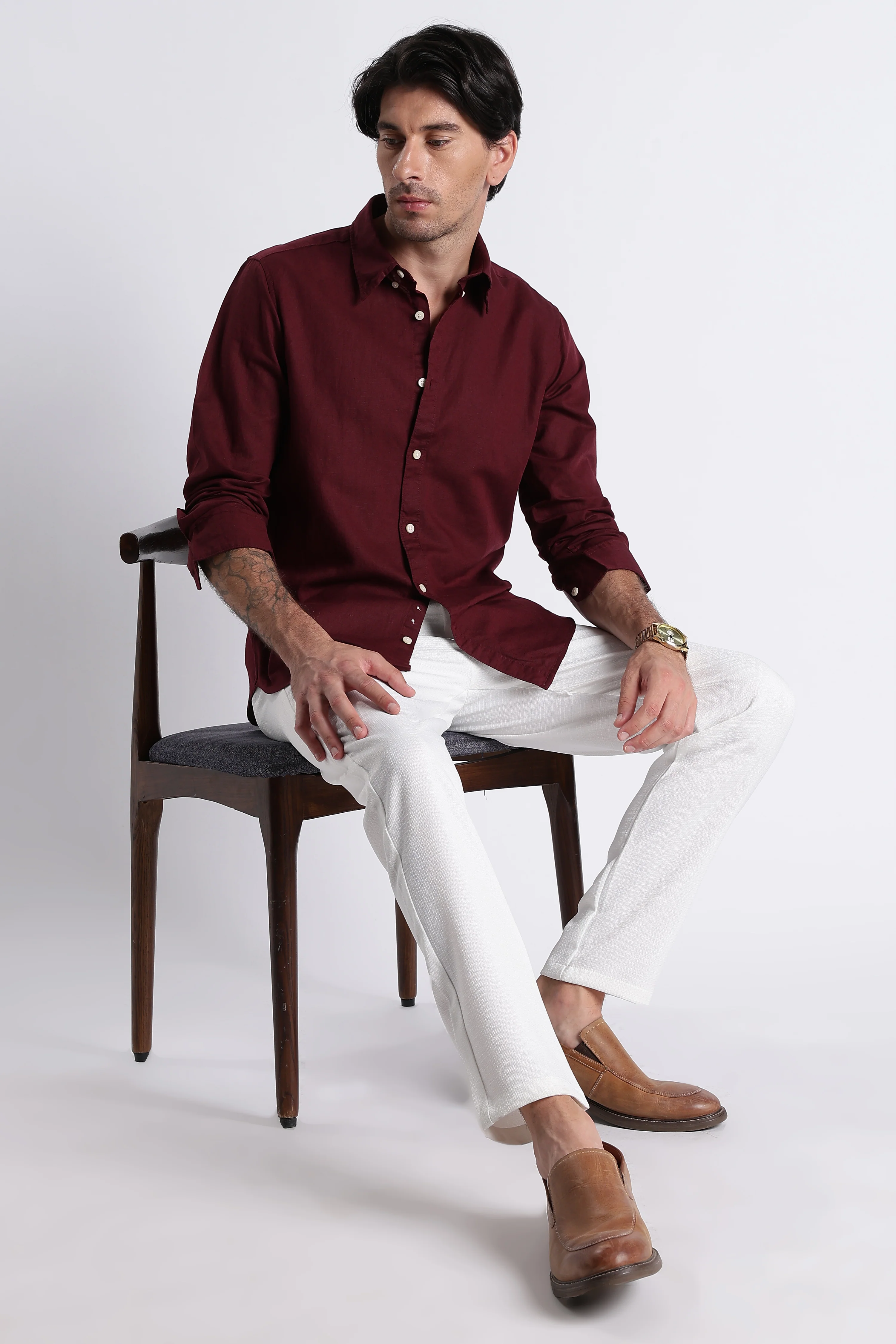 Men Premium Cotton Linen Slim Fit Solid Shirt - Image 10
