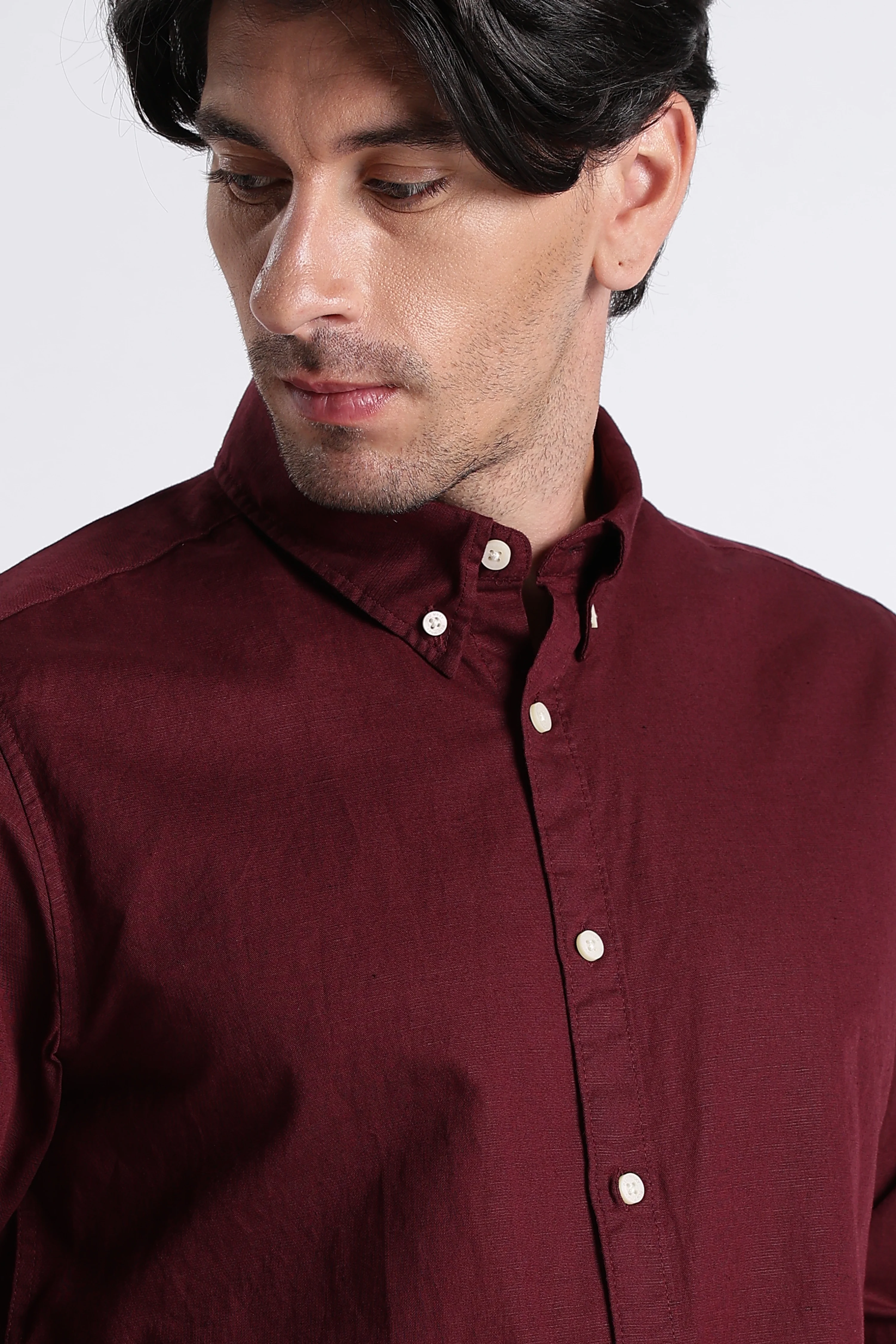 Men Premium Cotton Linen Slim Fit Solid Shirt - Image 2