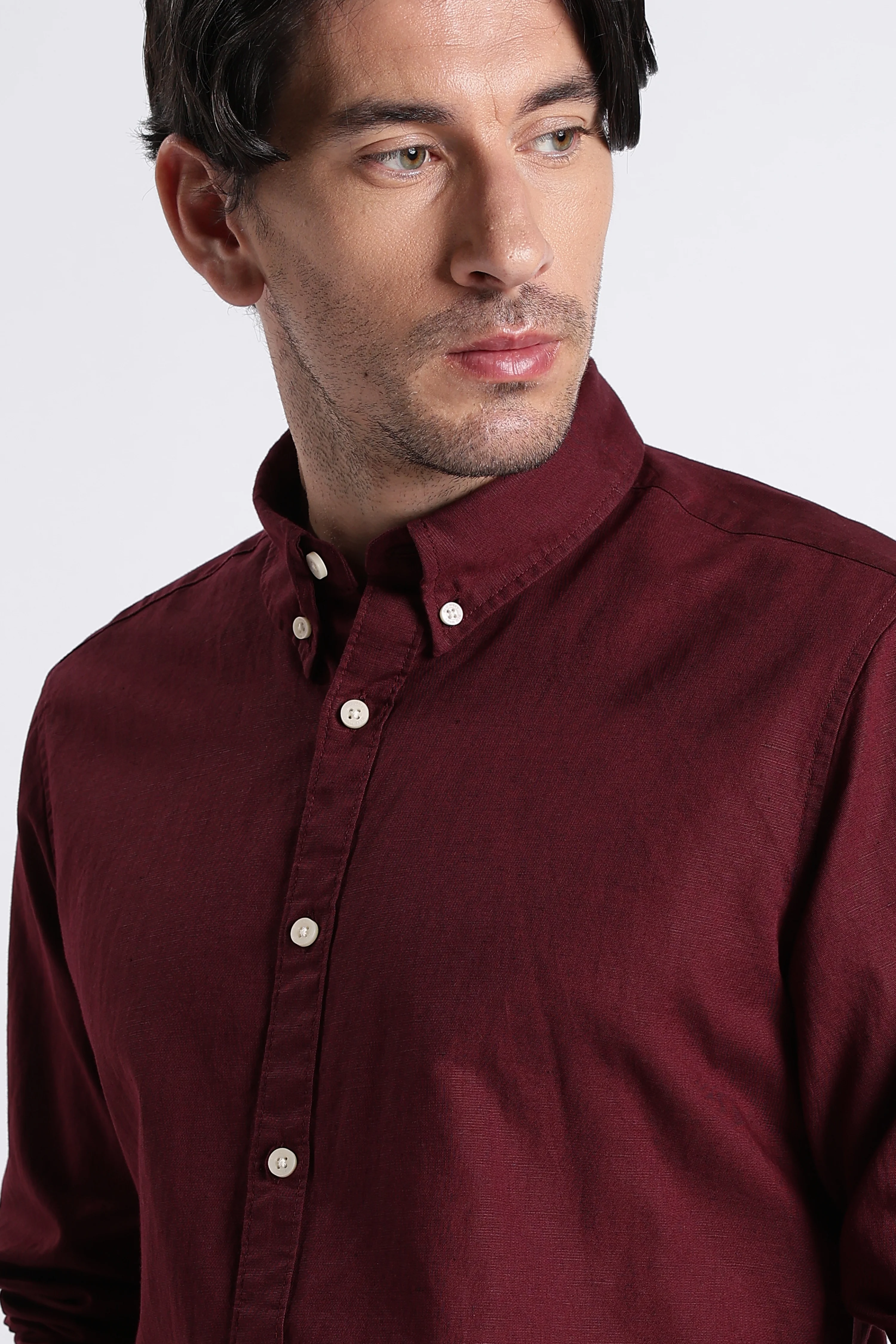 Men Premium Cotton Linen Slim Fit Solid Shirt - Image 6