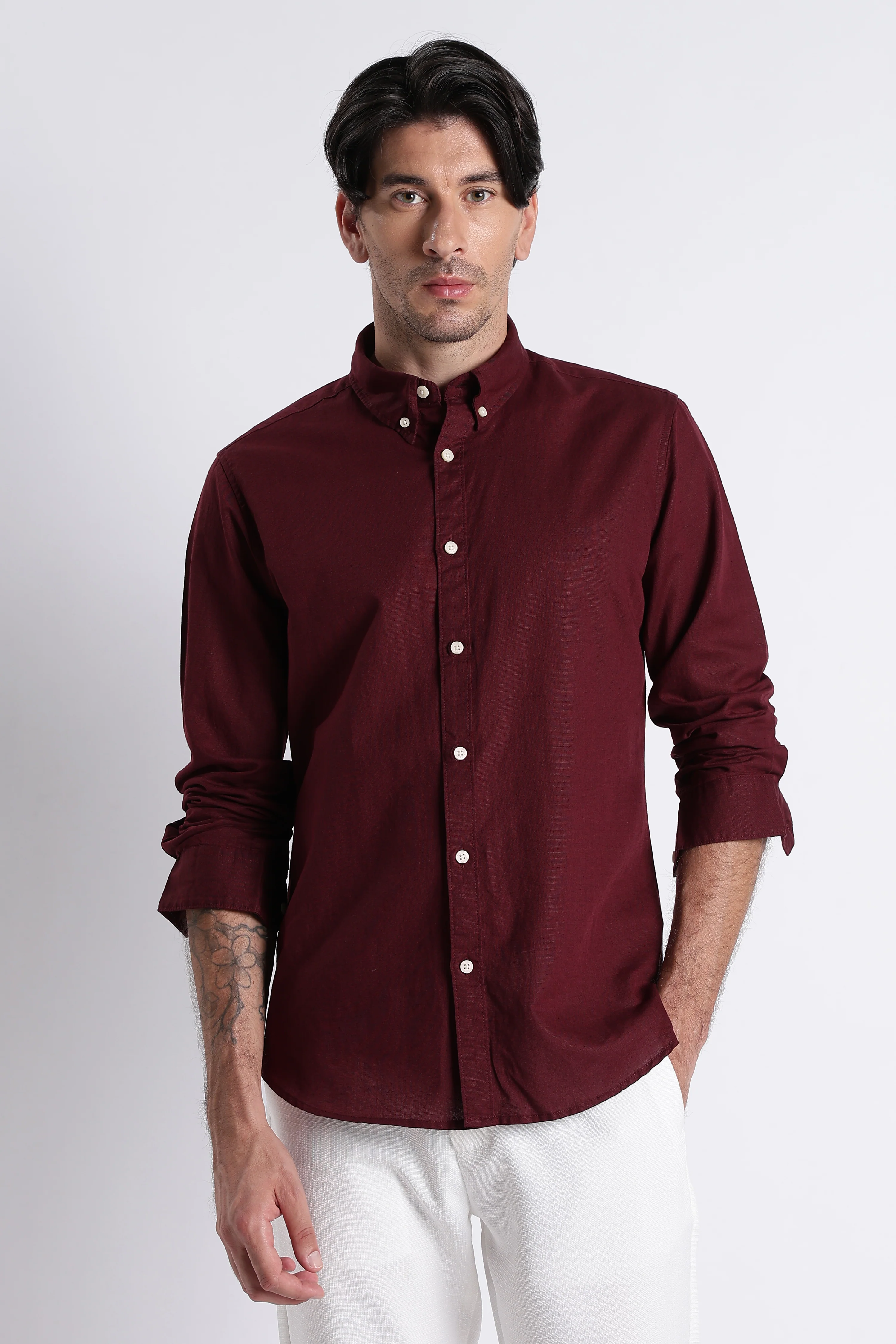 Men Premium Cotton Linen Slim Fit Solid Shirt - Image 7