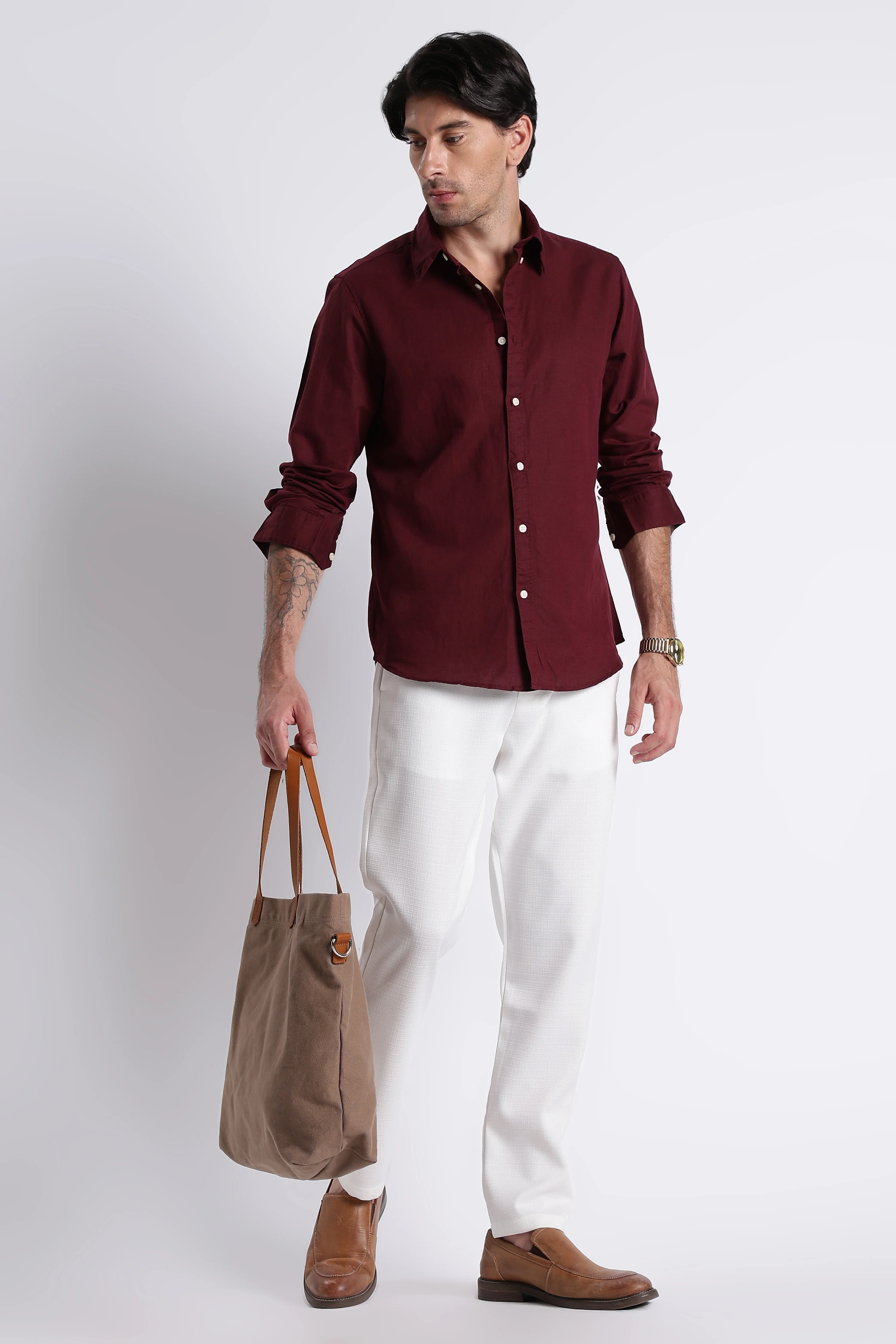 Men Premium Cotton Linen Slim Fit Solid Shirt - Image 8