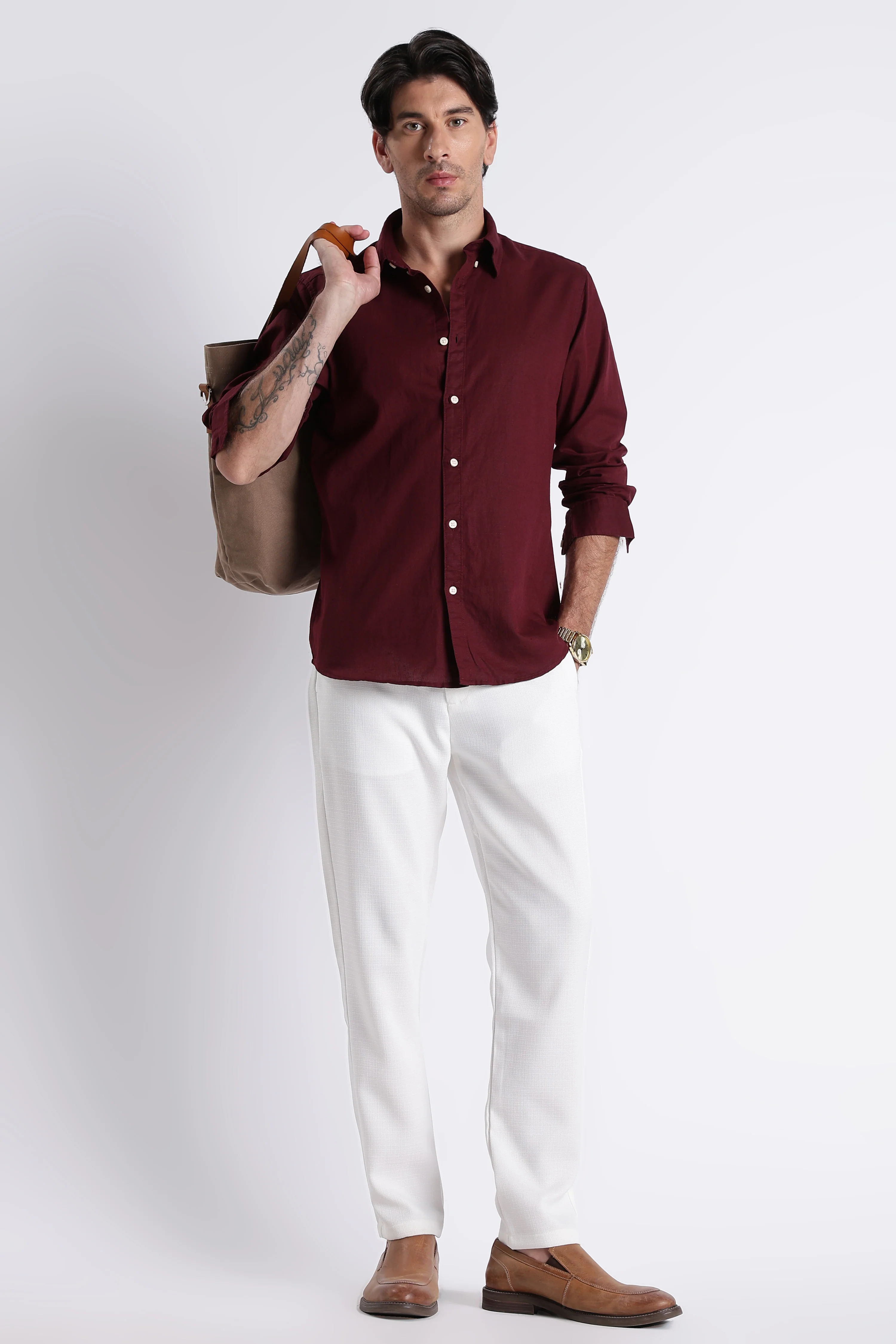 Men Premium Cotton Linen Slim Fit Solid Shirt - Image 9
