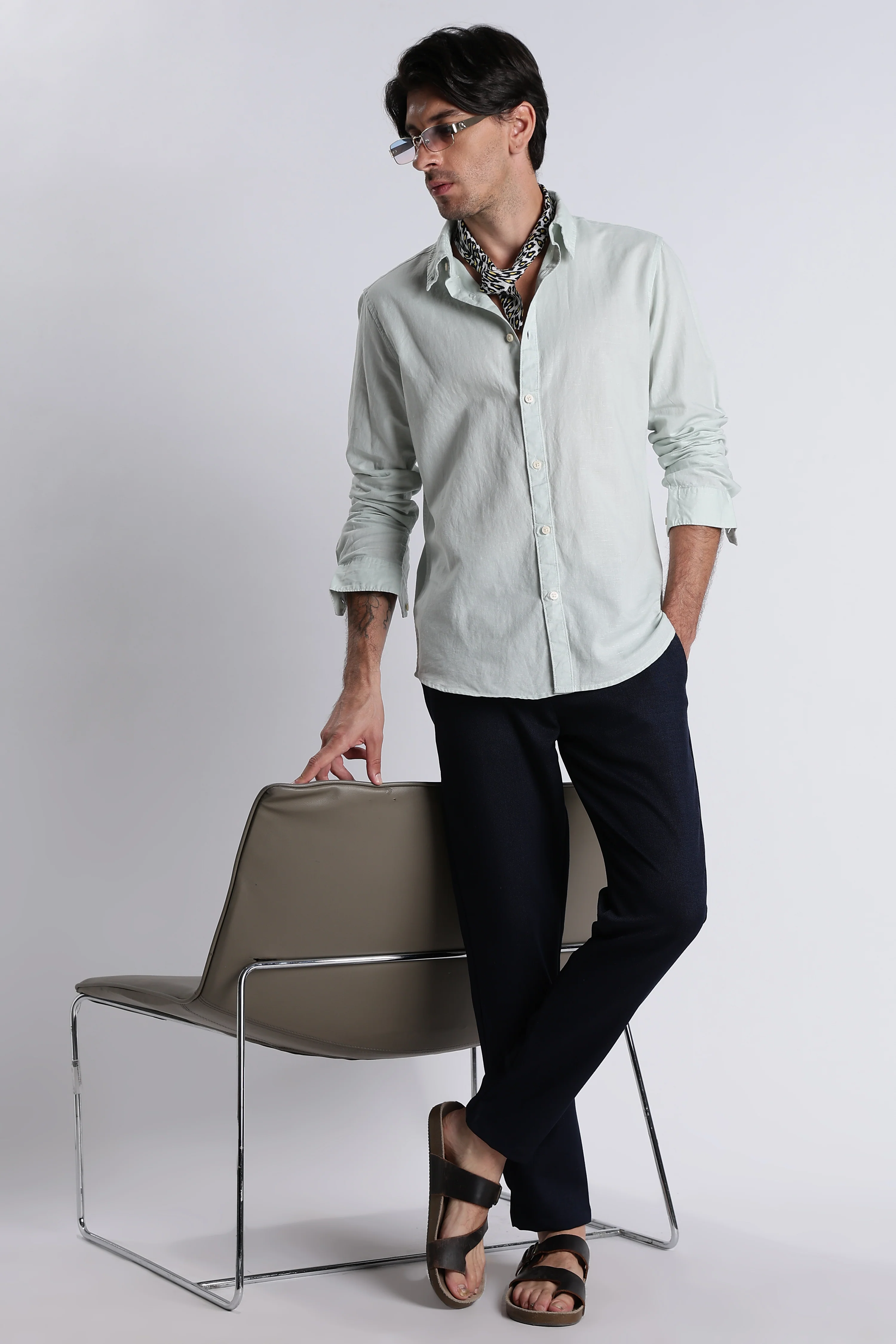 Men Premium Cotton Linen Slim Fit Solid Shirt - Image 10
