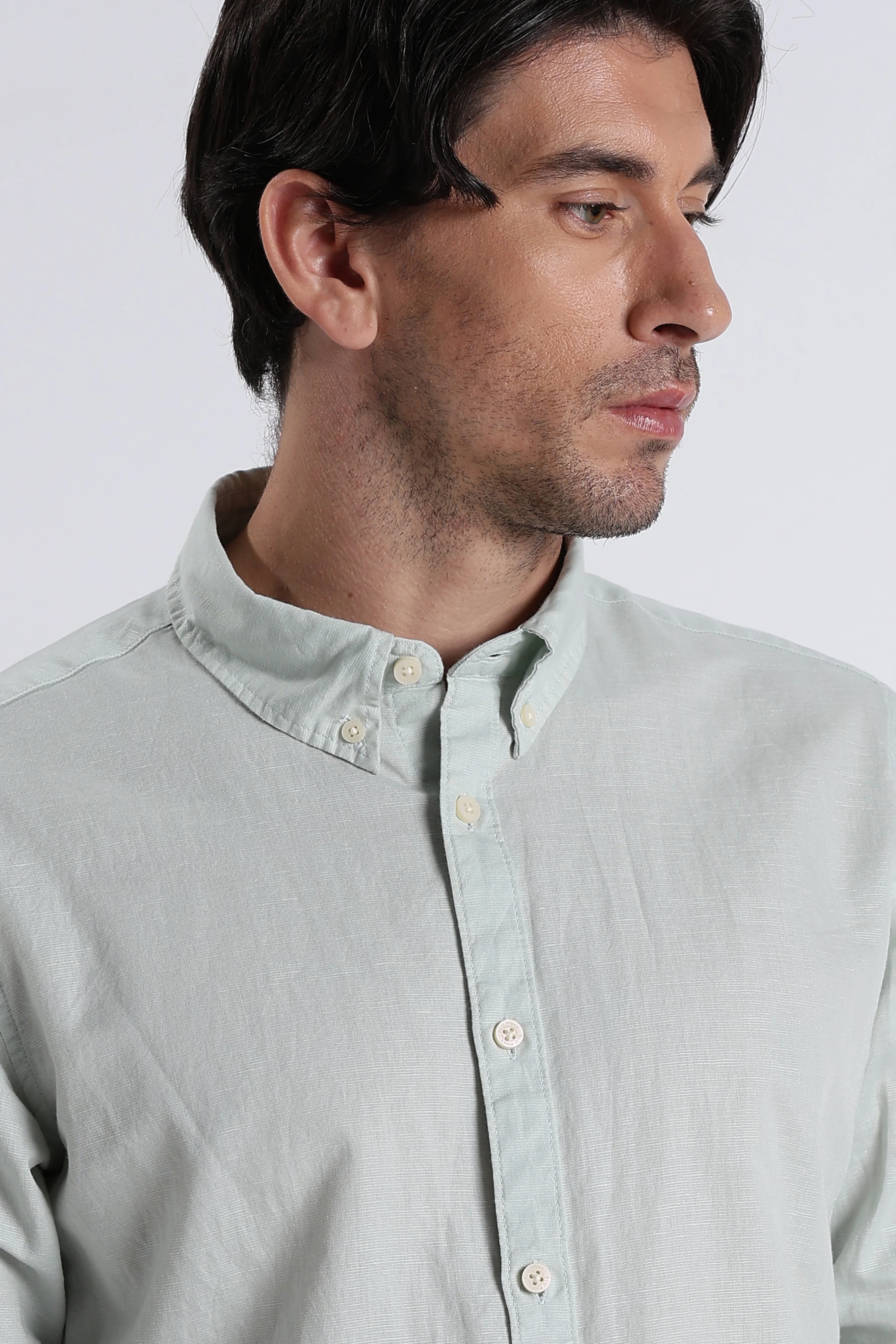 Men Premium Cotton Linen Slim Fit Solid Shirt - Image 2