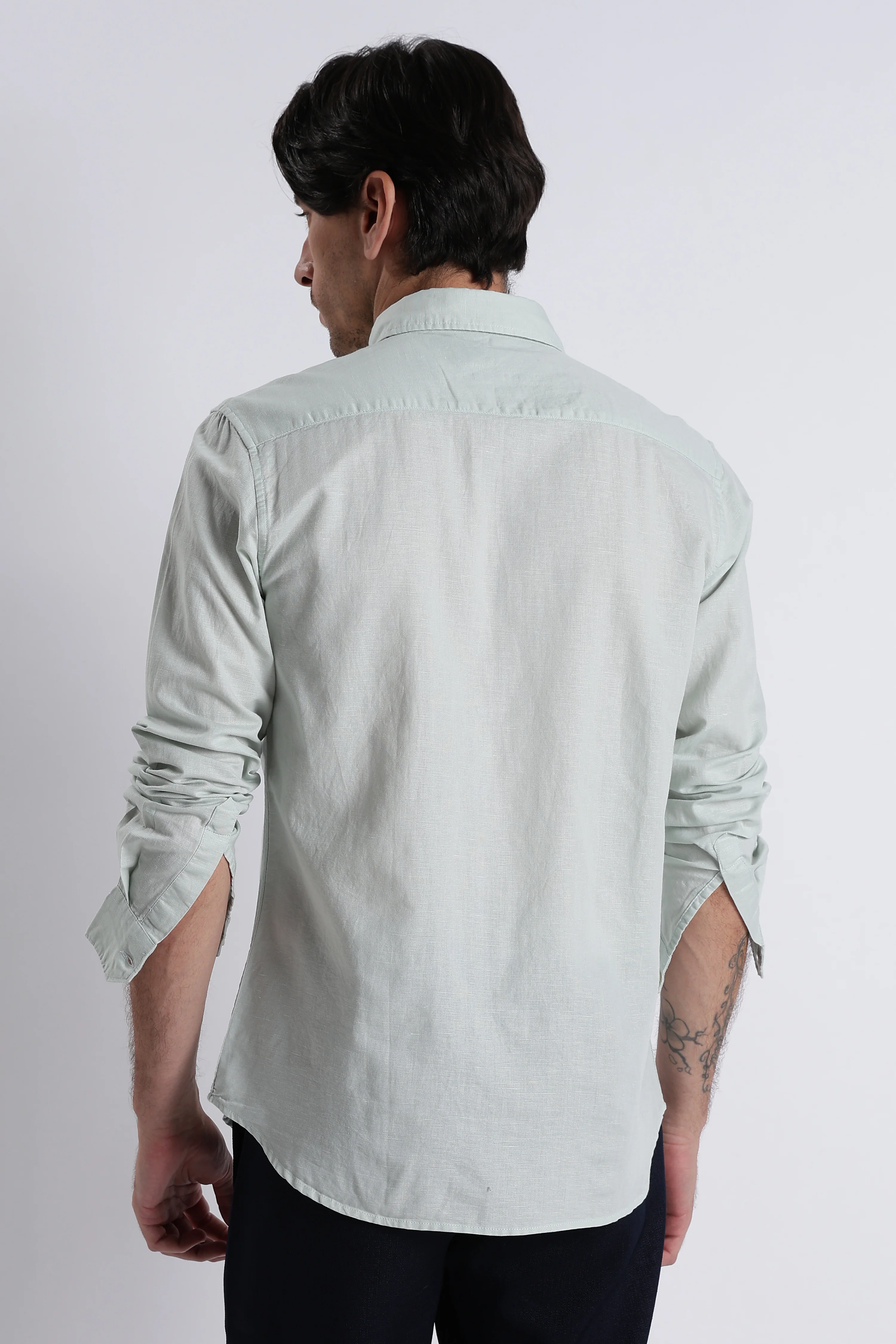 Men Premium Cotton Linen Slim Fit Solid Shirt - Image 5
