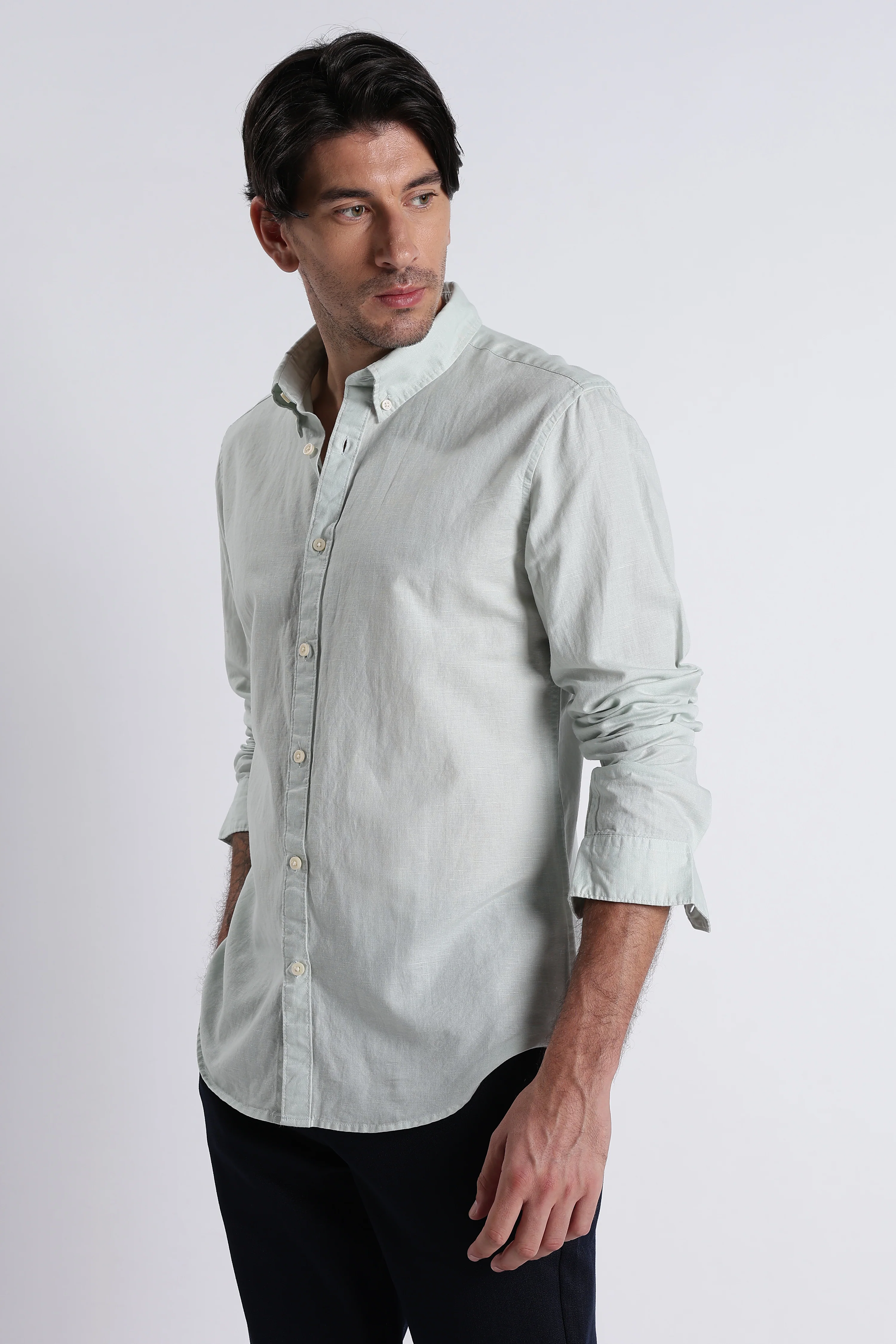 Men Premium Cotton Linen Slim Fit Solid Shirt - Image 6
